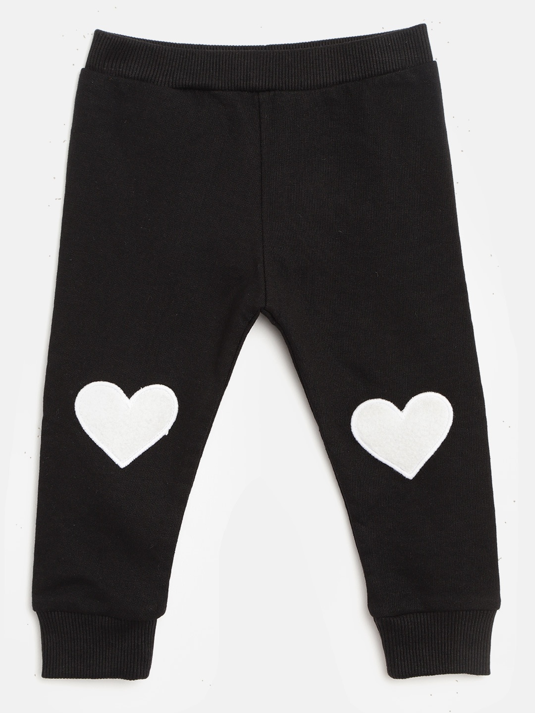 

Gini and Jony Girls Black Solid Joggers with Heart Applique Detail