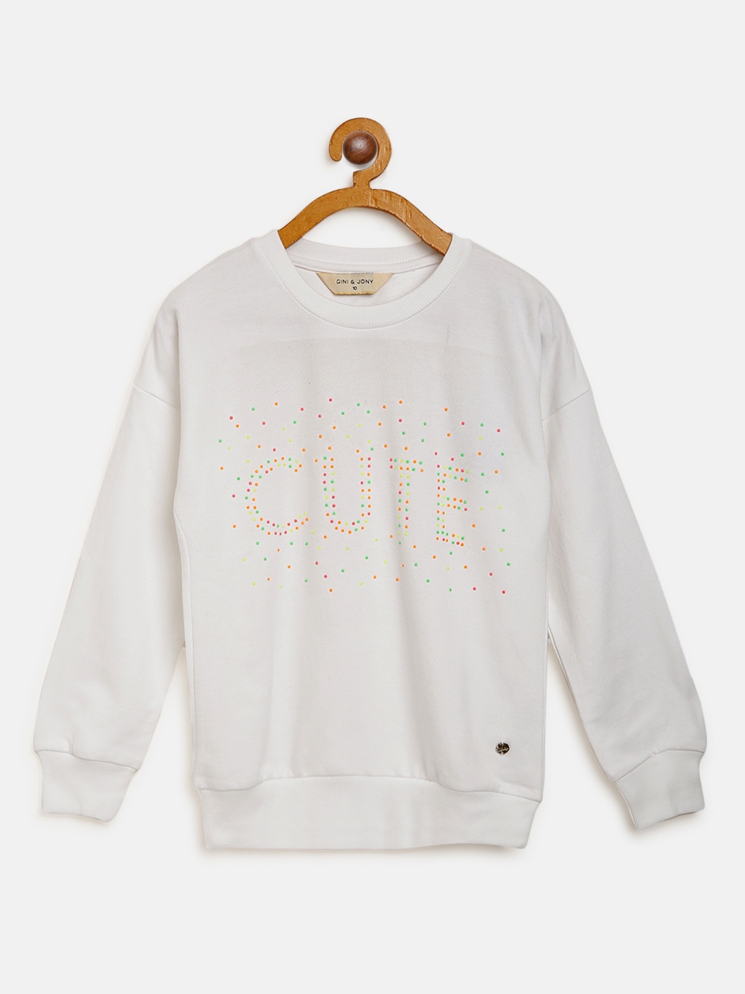 

Gini and Jony Girls White & Green Embellished Sweatshirt