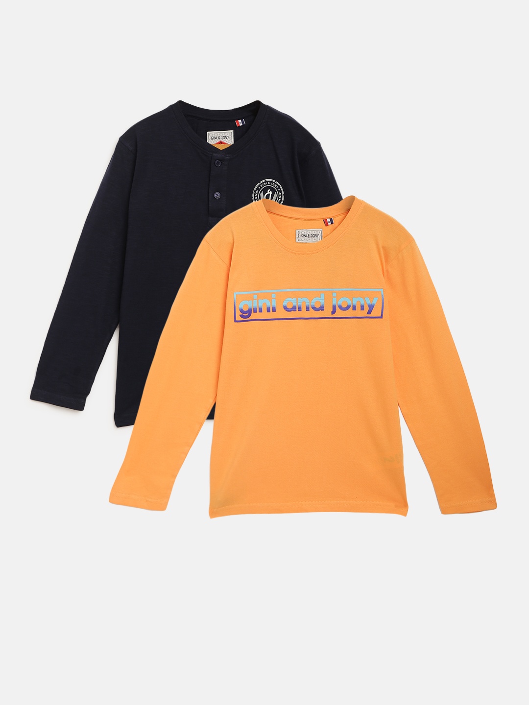 

Gini Jony Boys Pack of 2 Pure Cotton T-shirts, Orange