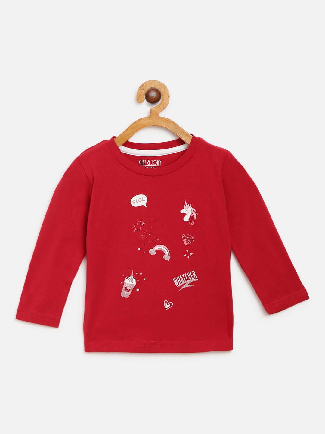 

Gini and Jony Girls Maroon Conversational Print Round Neck T-shirt