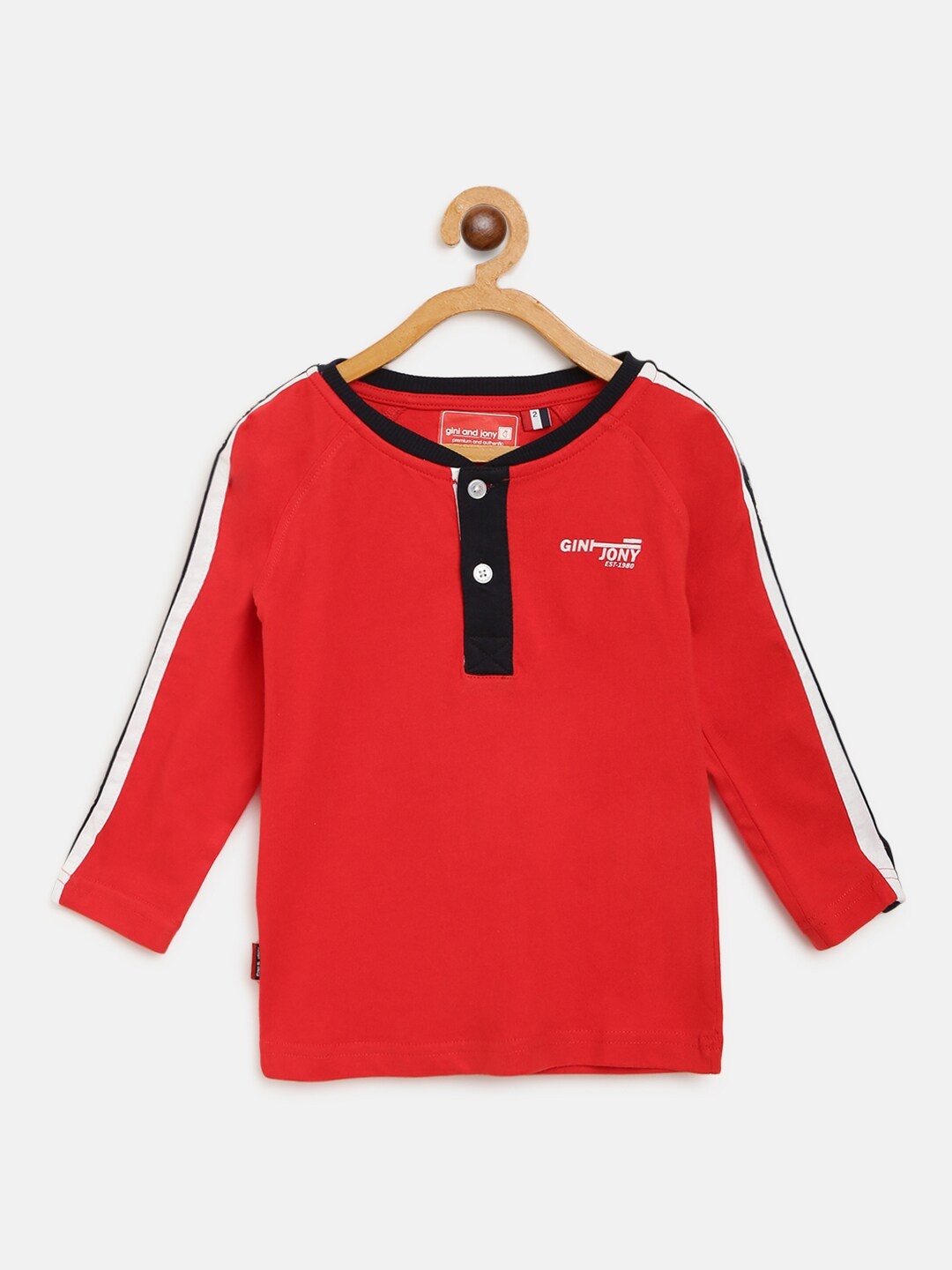 

Gini and Jony Boys Red Solid Pure Cotton T-shirt