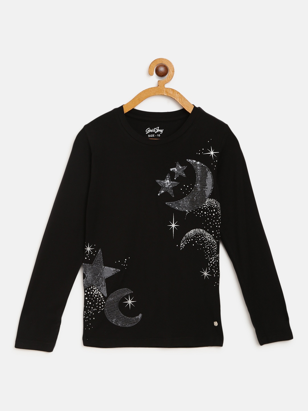 

Gini and Jony Girls Black & Silver Star & Moon Sequinned Round Neck T-shirt