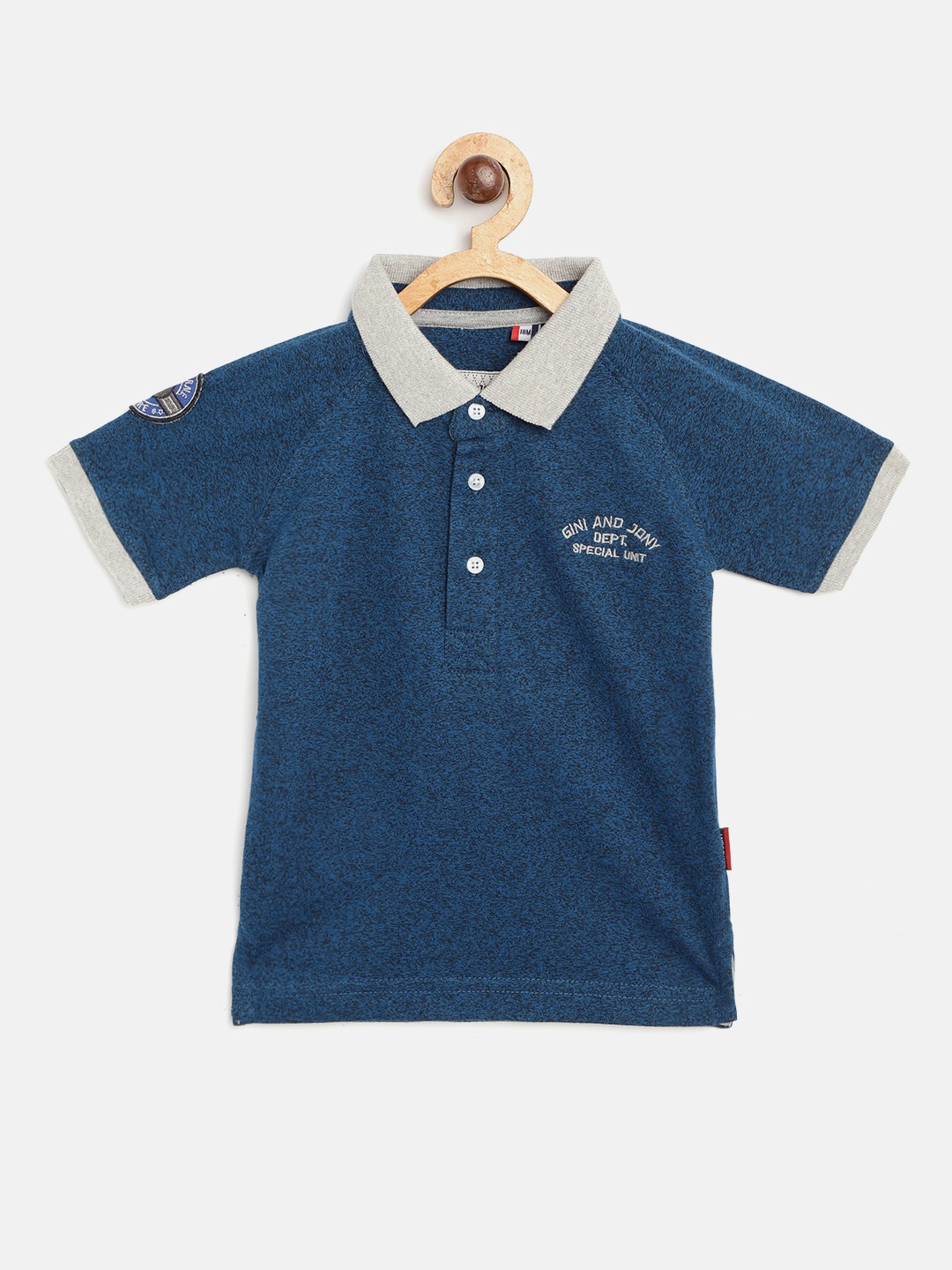 

Gini and Jony Boys Navy Printed Back Polo Collar T-shirt, Navy blue