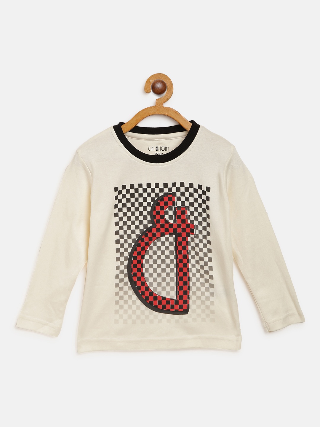 

Gini and Jony Boys Off-White & Black Brand Logo Print Round Neck T-shirt