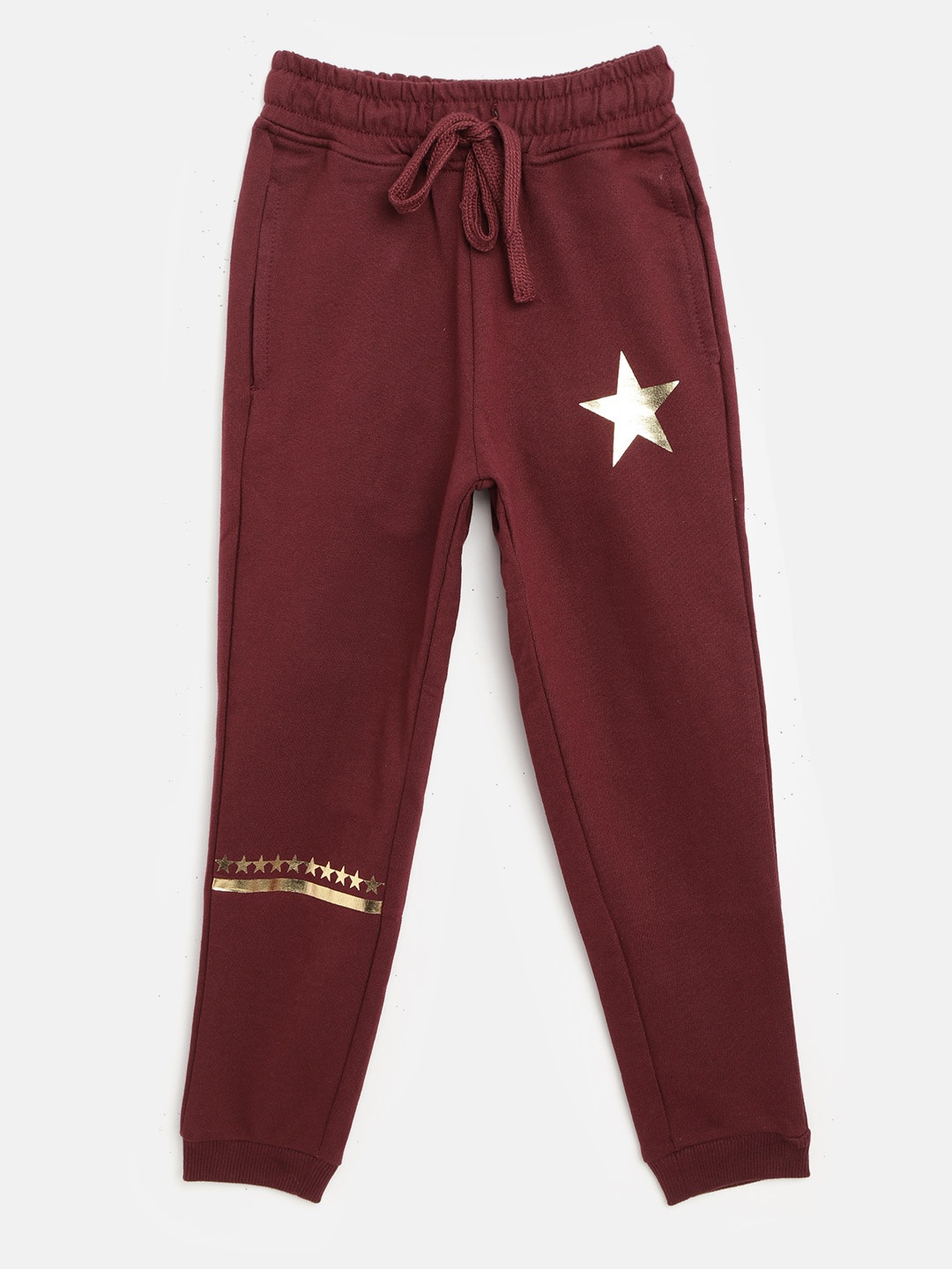 

Gini and Jony Girls Burgundy Solid Joggers with Star Print Detail