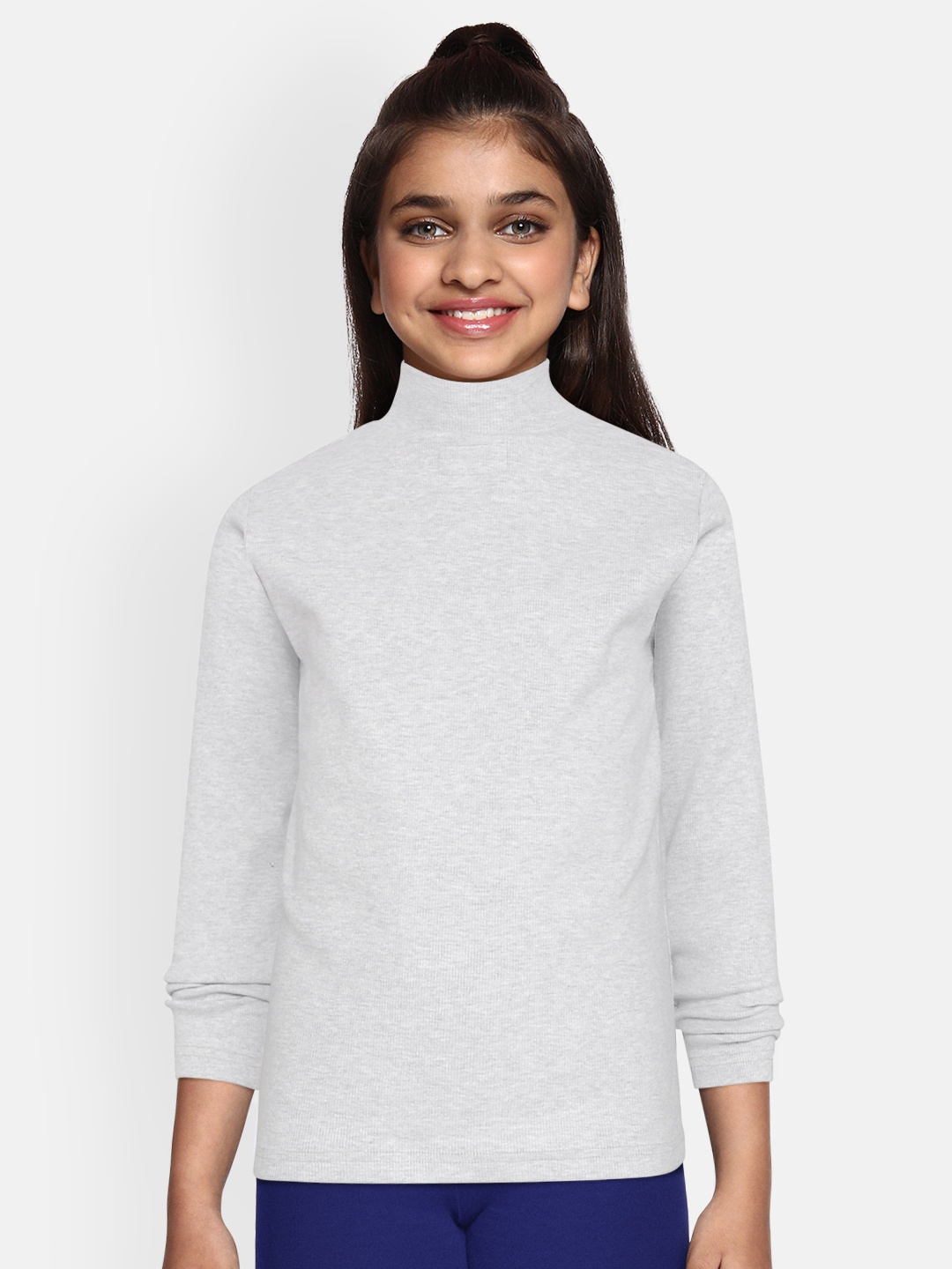 

Gini and Jony Girls Grey Melange Ribbed Skivvy Pure Cotton Top