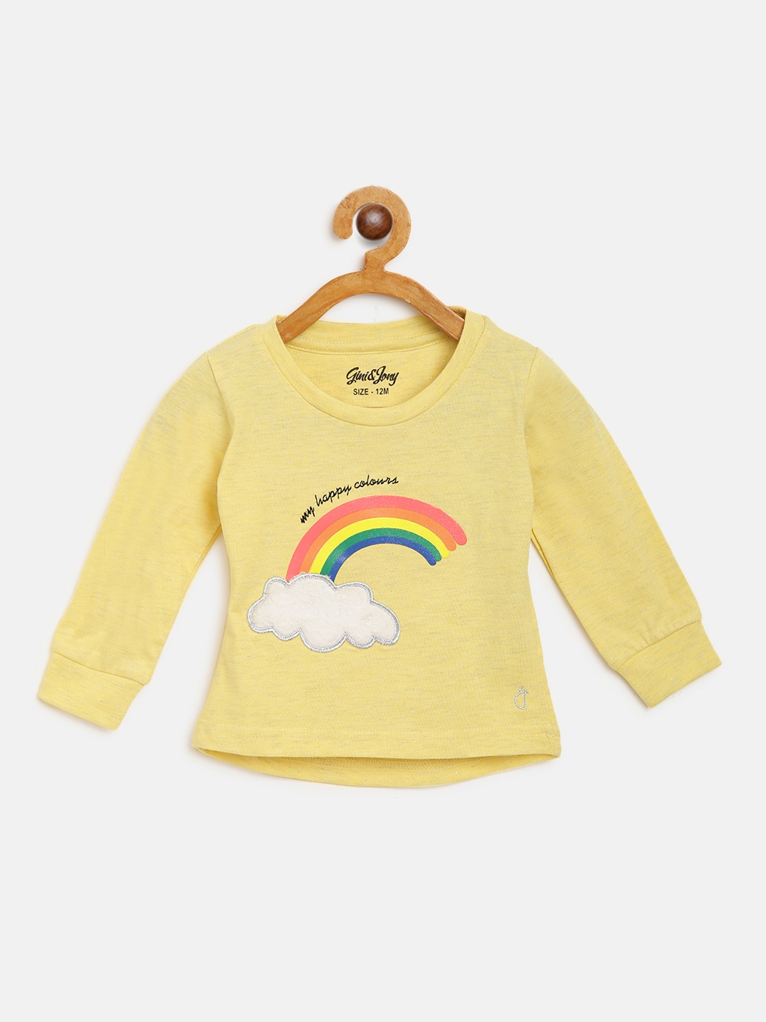 

Gini and Jony Girls Yellow Rainbow Print Round Neck Cotton T-shirt