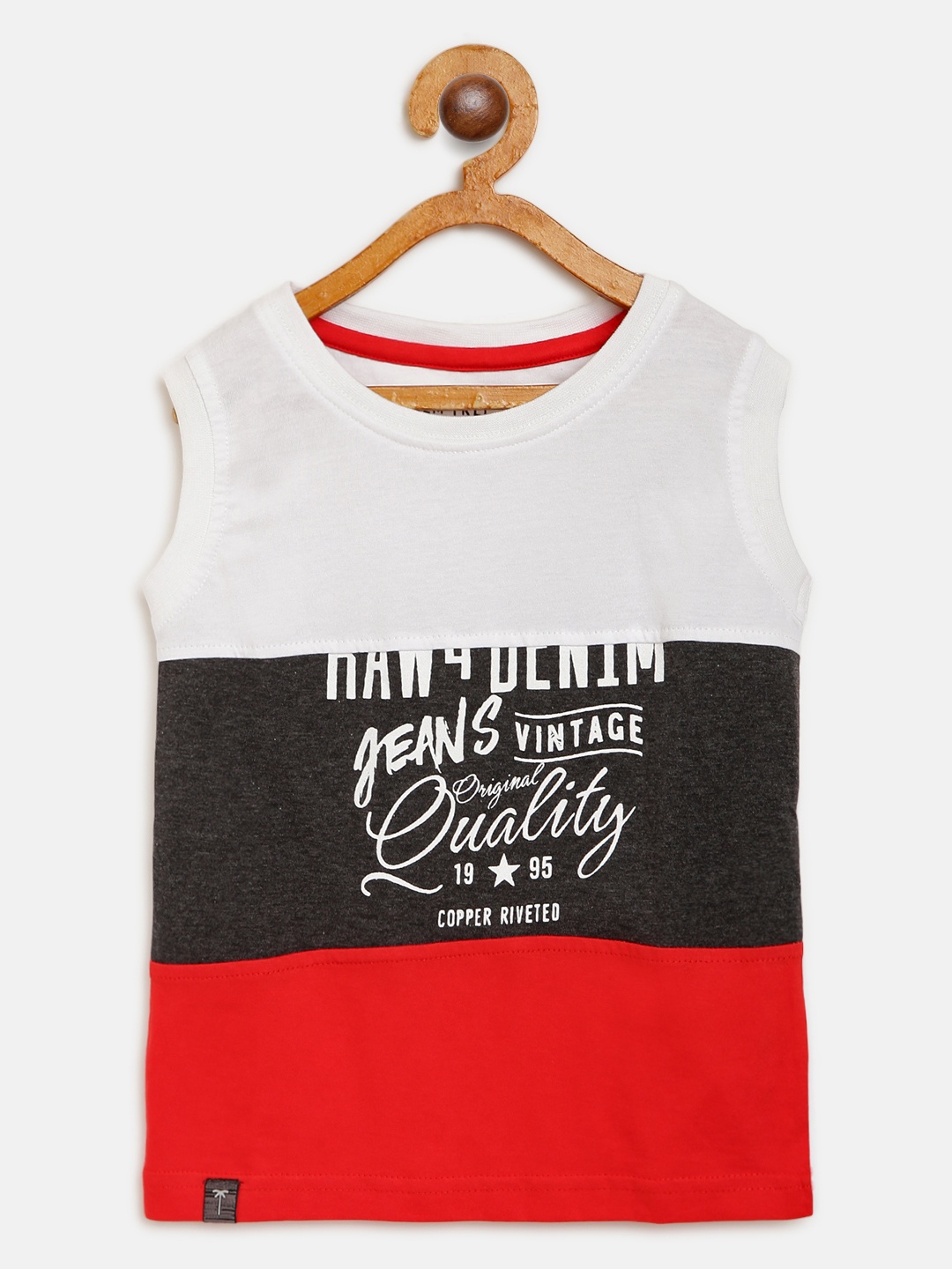 

Palm Tree Boys White Charcoal Grey Colourblocked Round Neck Pure Cotton T-shirt