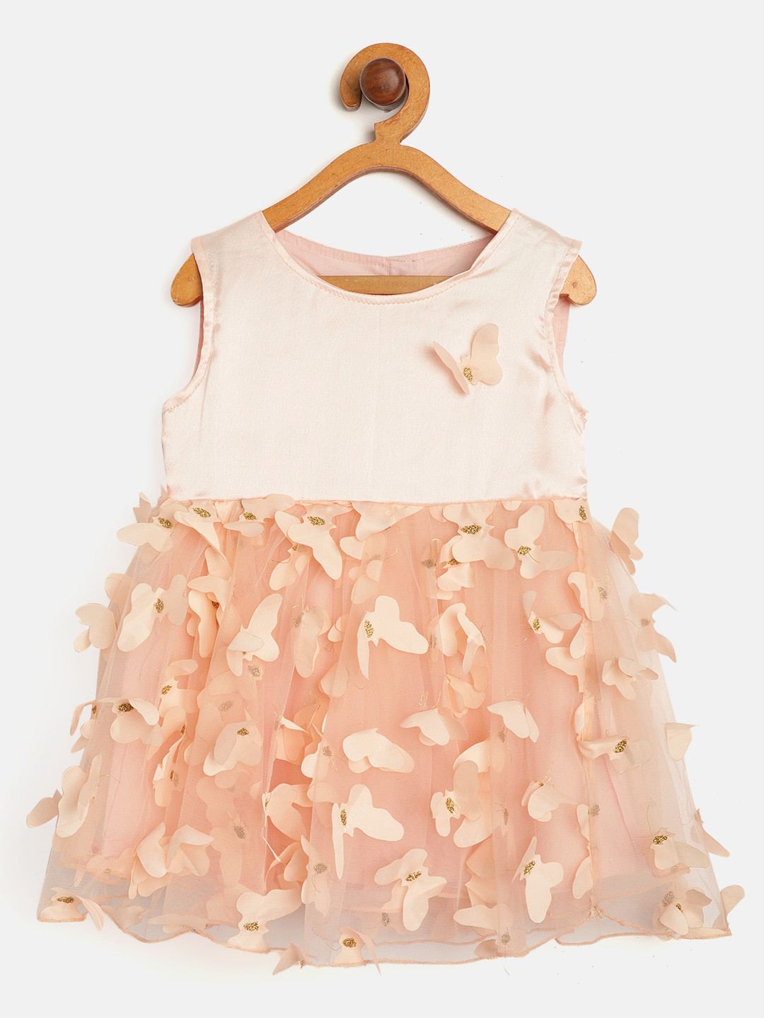 

Gini and Jony Girls Peach-Coloured Applique & Net A-Line Dress