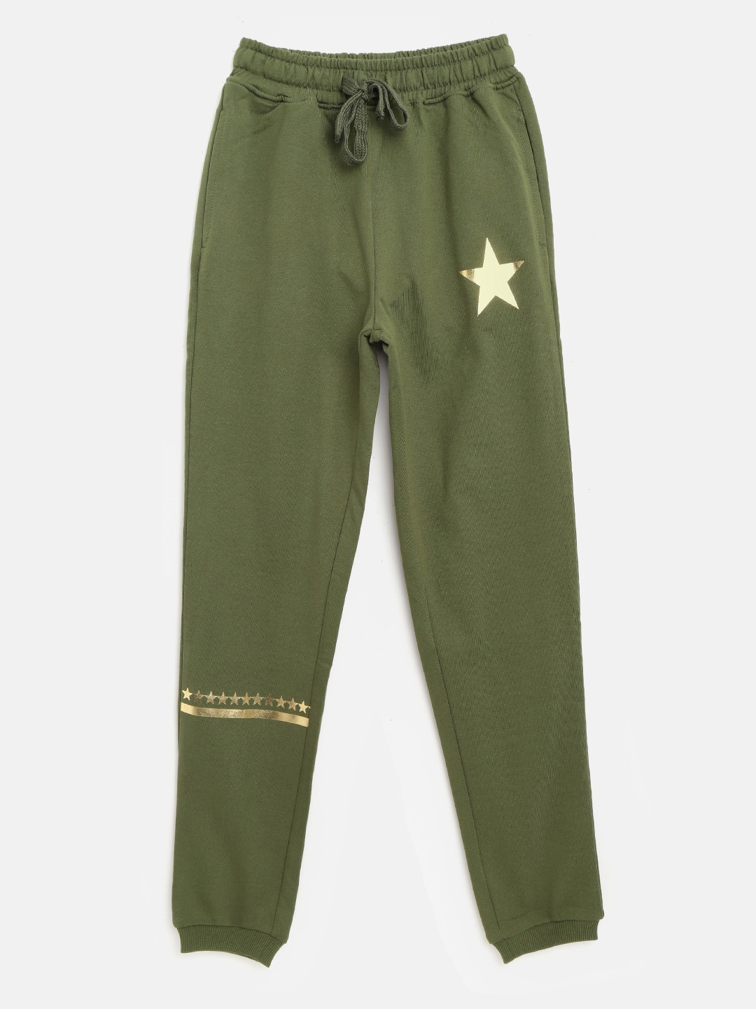 

Gini and Jony Girls Olive Green Solid Joggers with Star Print Detail