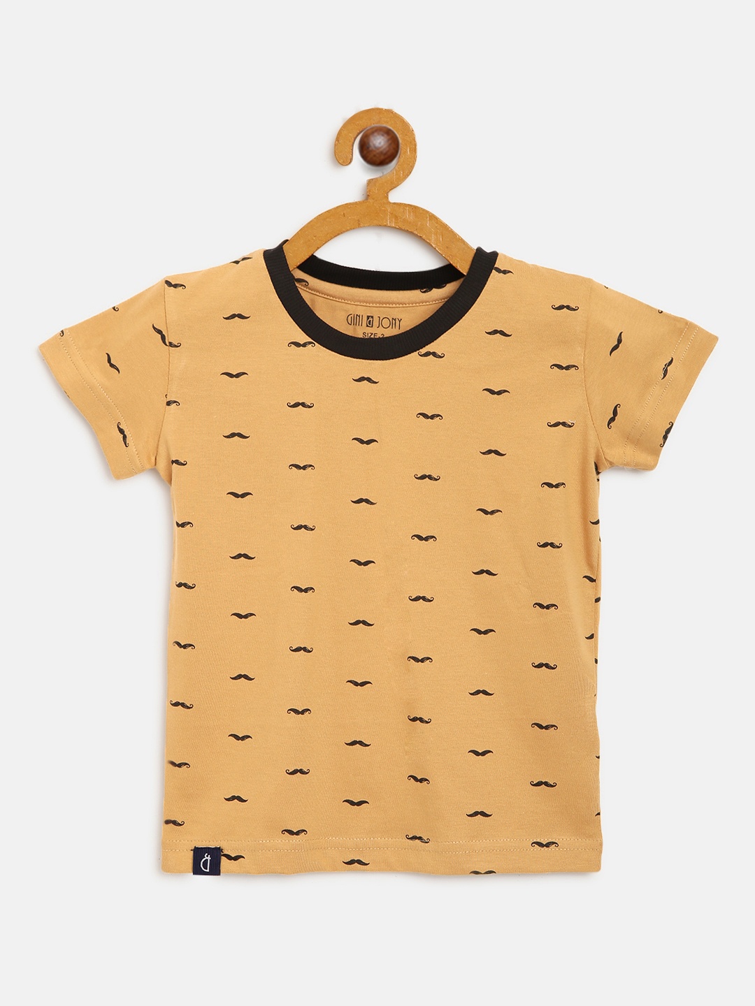 

Gini and Jony Boys Beige & Black Mustache Print Round Neck T-shirt