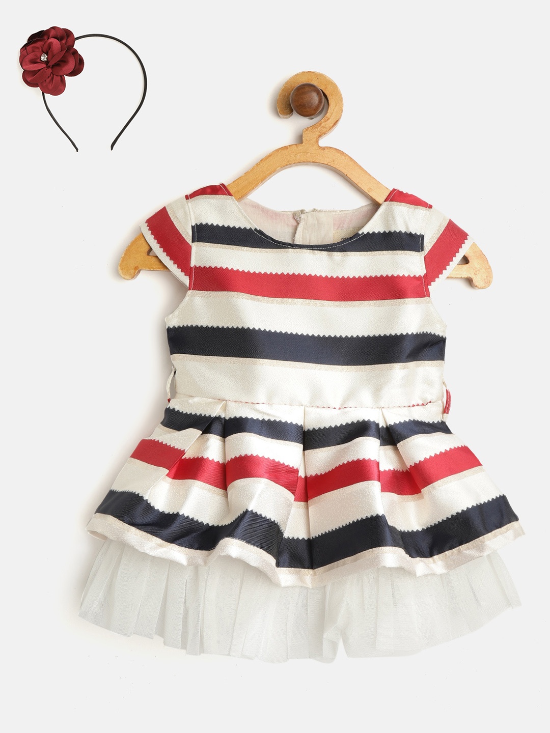 

Gini and Jony Girls Red & Off-White Striped Layered Fit & Flare Dress