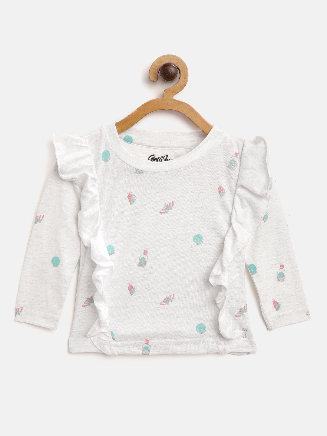 

Gini and Jony Infant Girls White & Silver Quirky Shimmer Ruffled Print Top