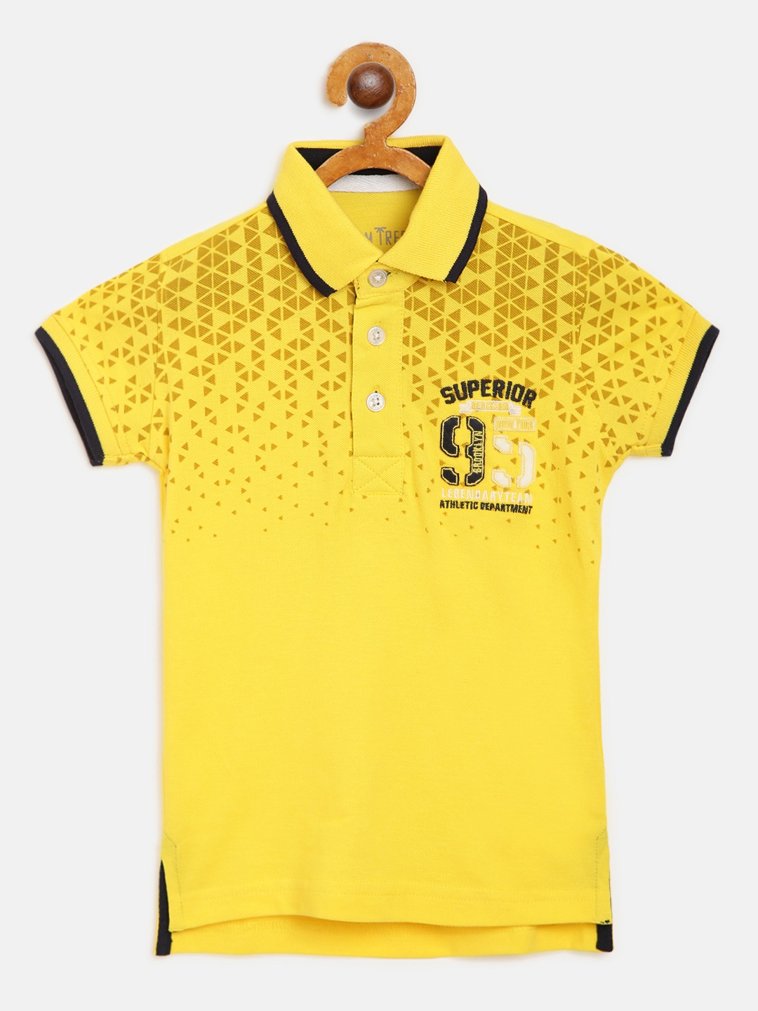 

Palm Tree Boys Yellow Olive Brown Geometric Print Polo Collar Pure Cotton T-shirt
