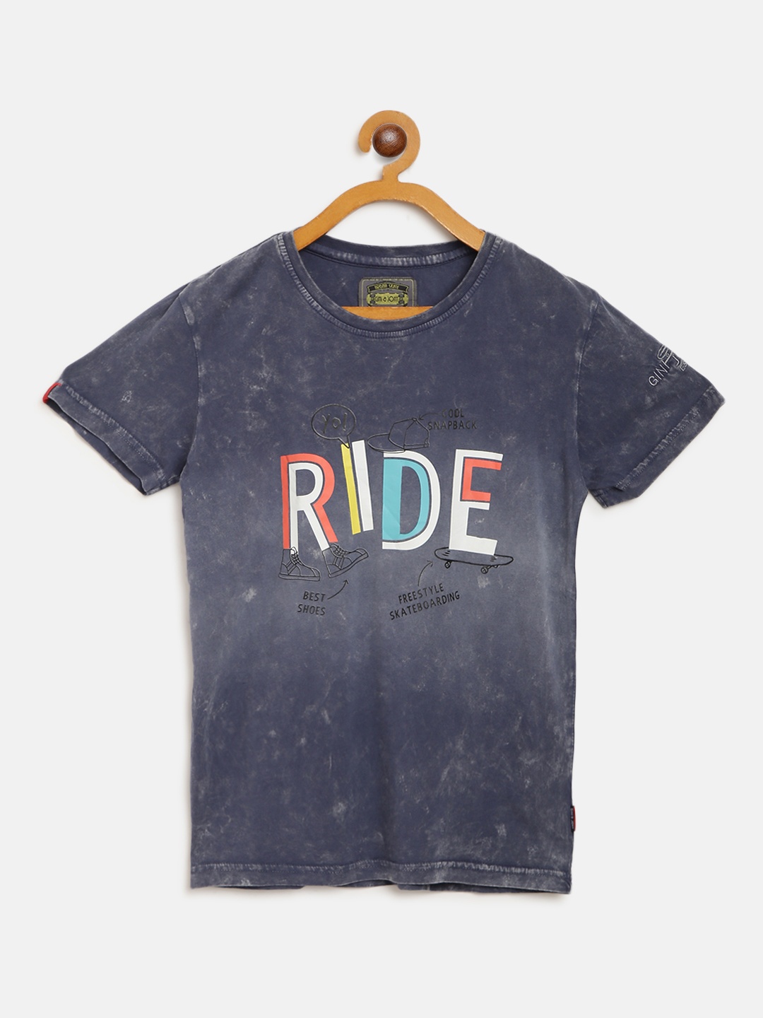 

Gini and Jony Boys Navy Blue Tie Dye Typography Print Round Neck Pure Cotton T-shirt