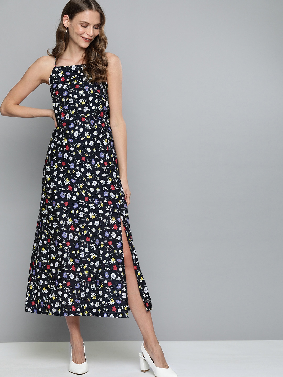 

HERE&NOW Women Navy Blue Printed Maxi Dress