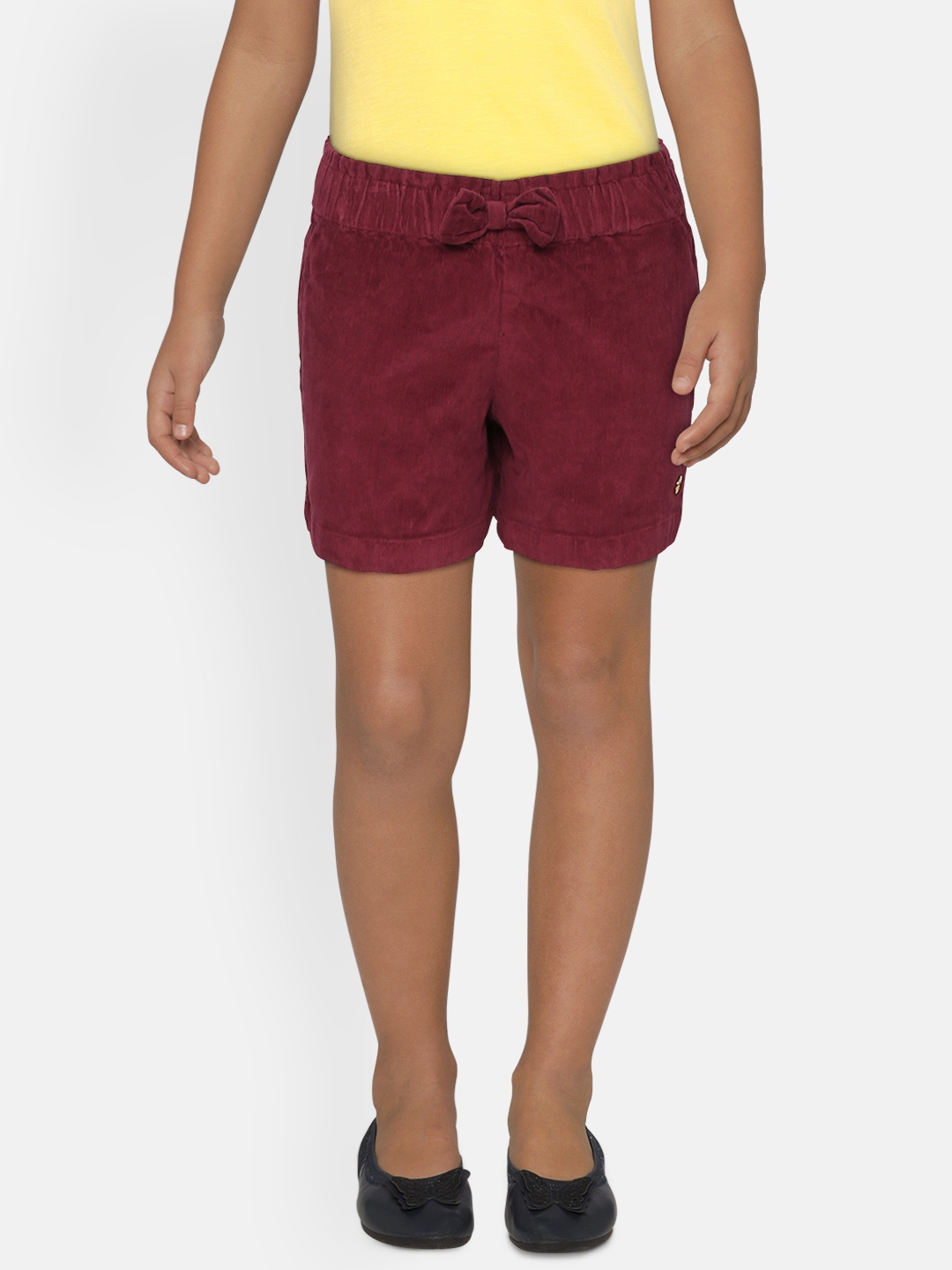 

Gini and Jony Girls Burgundy Solid Regular Fit Corduroy Shorts with Bow Detail
