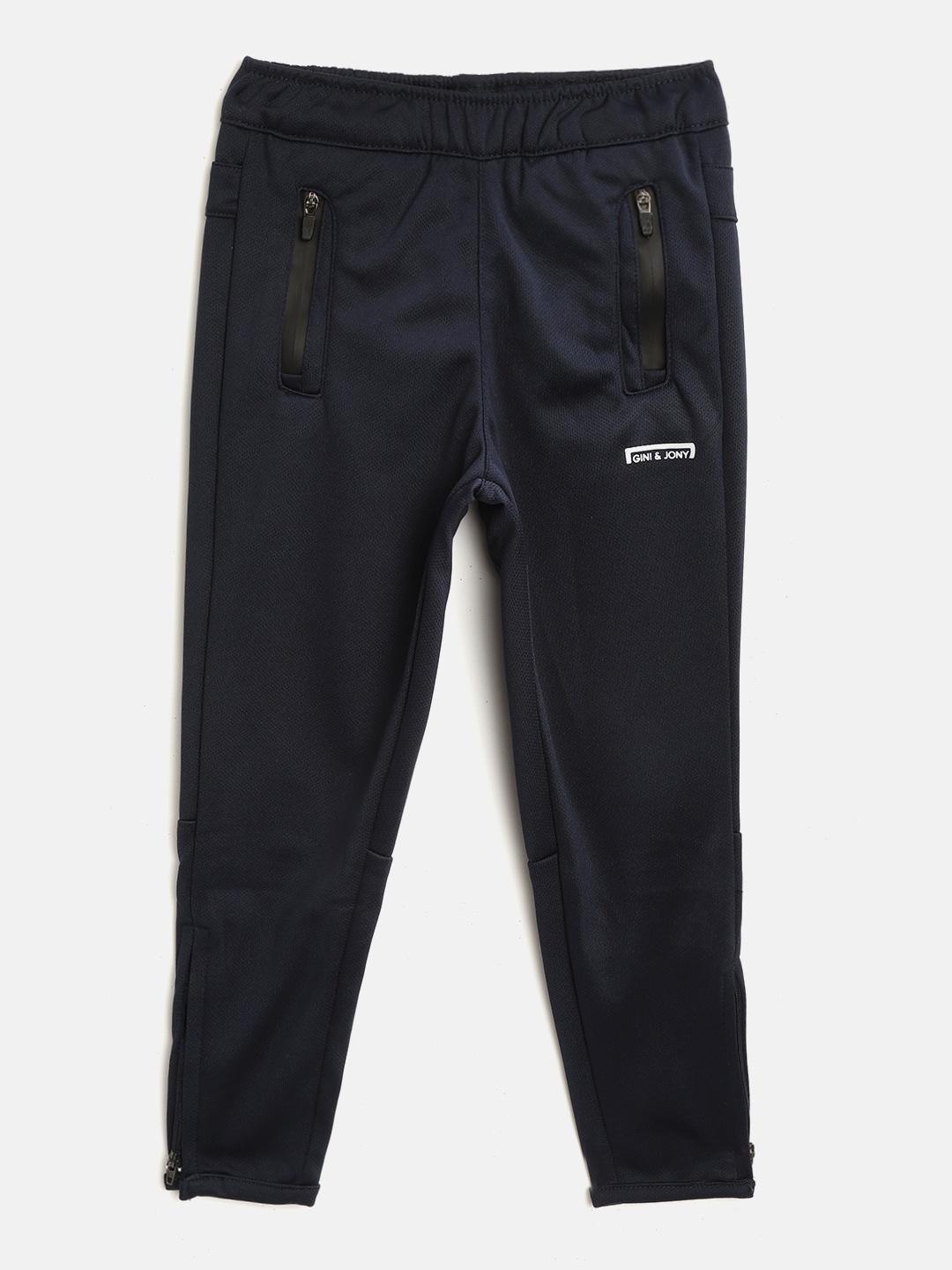 

Gini and Jony Boys Navy Self-Design Track Pants, Navy blue