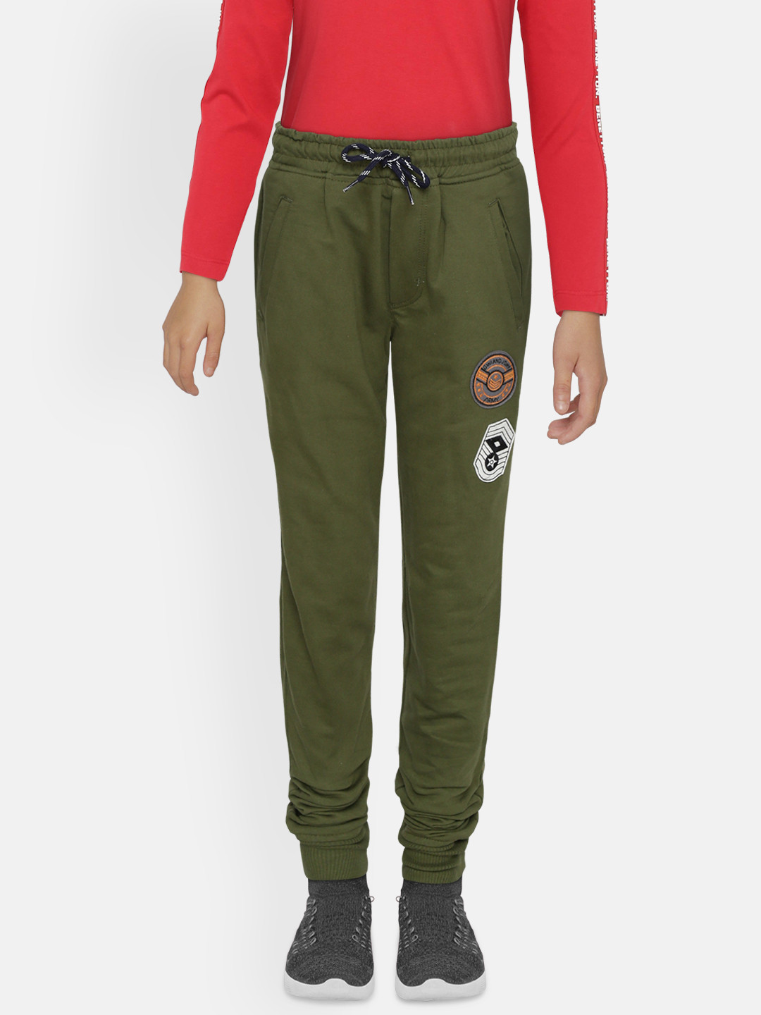 

Gini and Jony Boys Olive Green Solid Joggers