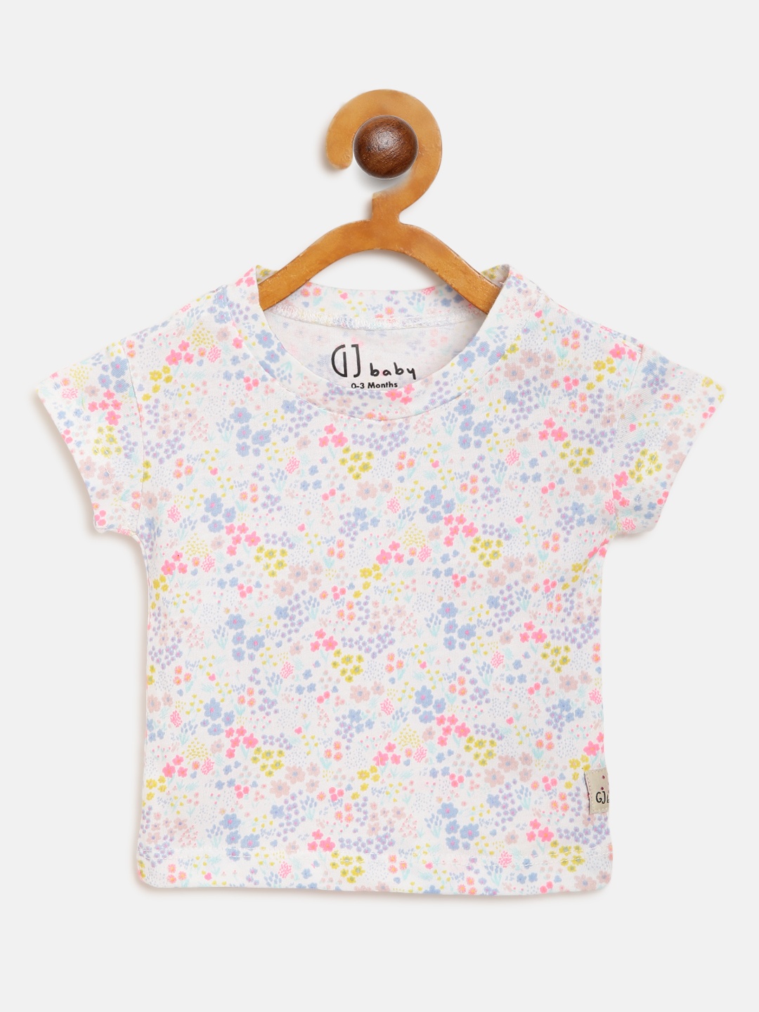 

Gini and Jony Girls White & Pink Floral Print Round Neck Pure Cotton T-shirt