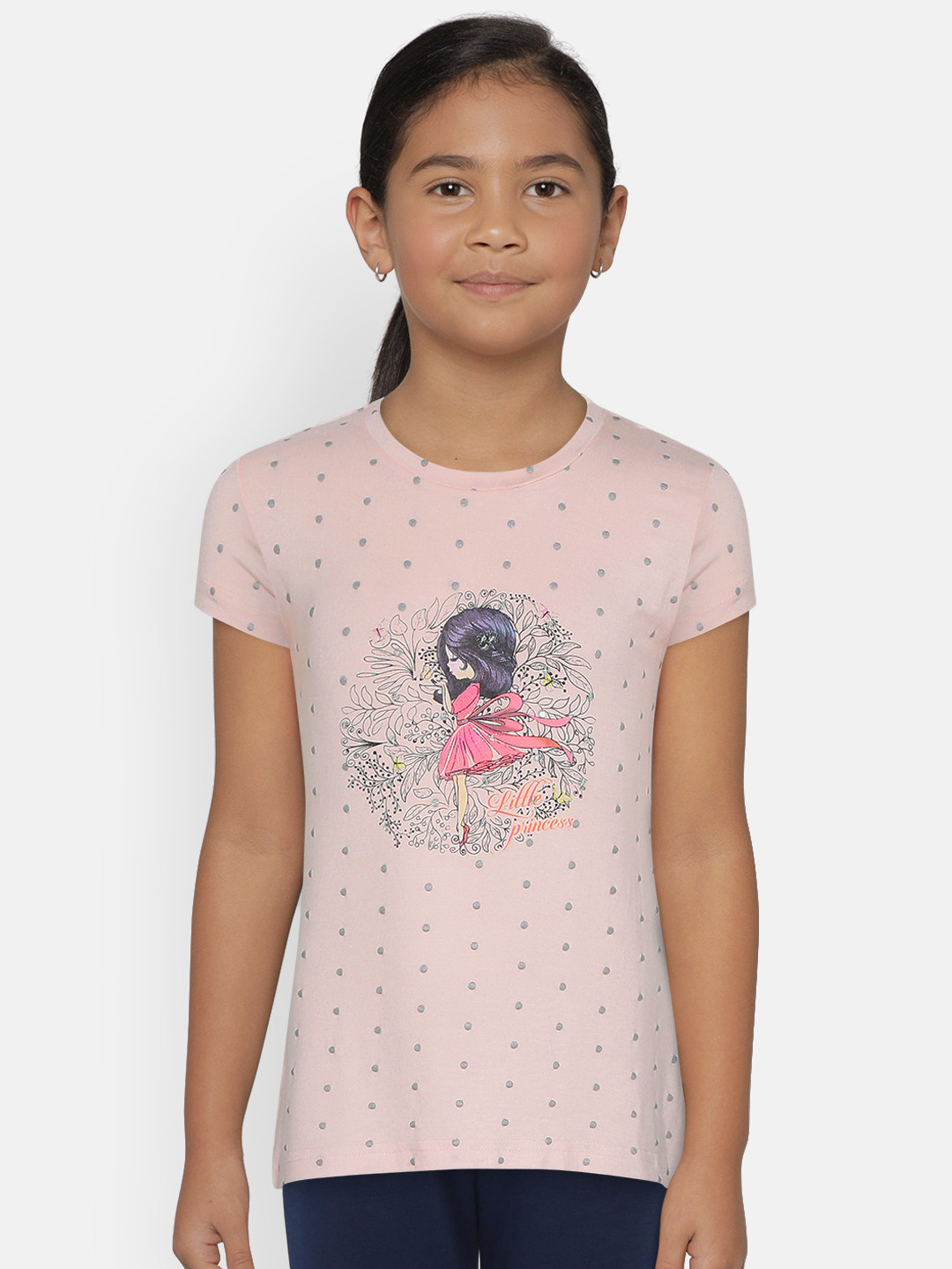 

Palm Tree Girls Pink & Silver-Toned Polka Dot Print Round Neck T-shirt
