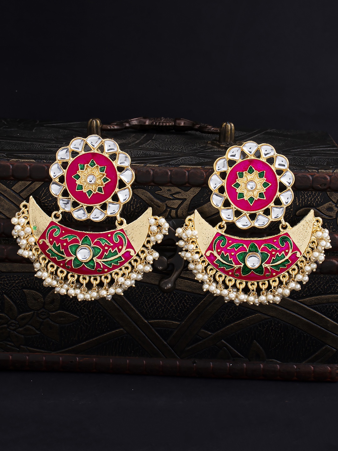 

Sukkhi Pink & Gold-Plated Enamelled Geometric Chandbalis