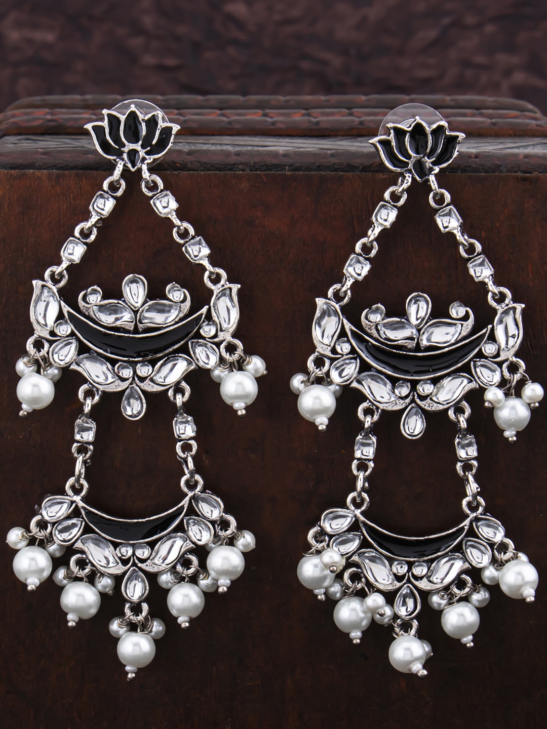 

Sukkhi Black Contemporary Oxidised Meenakari Drop Earrings