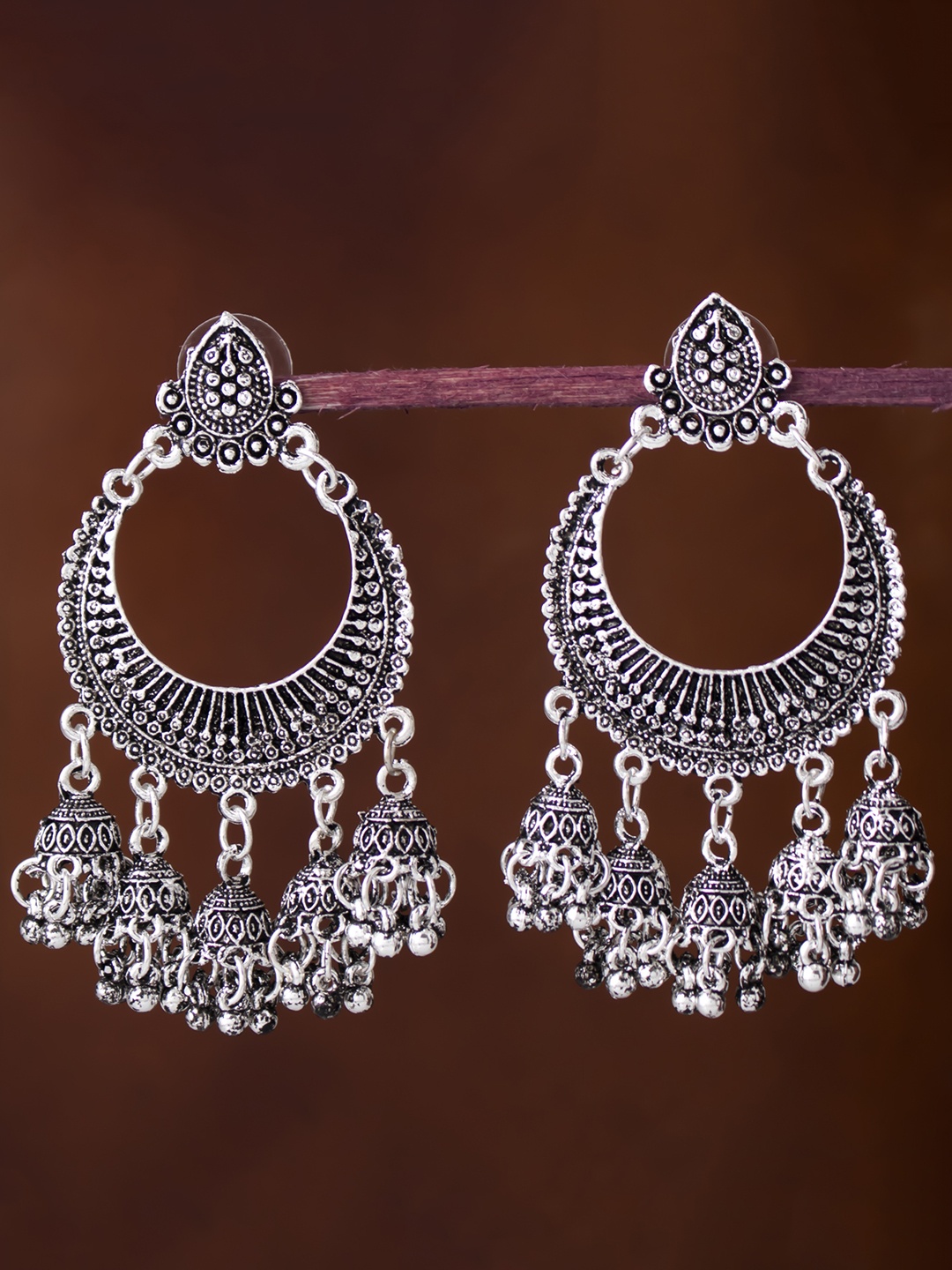 

Sukkhi Rhodium-Plated Silver-Toned Oxidised Classic Chandbalis