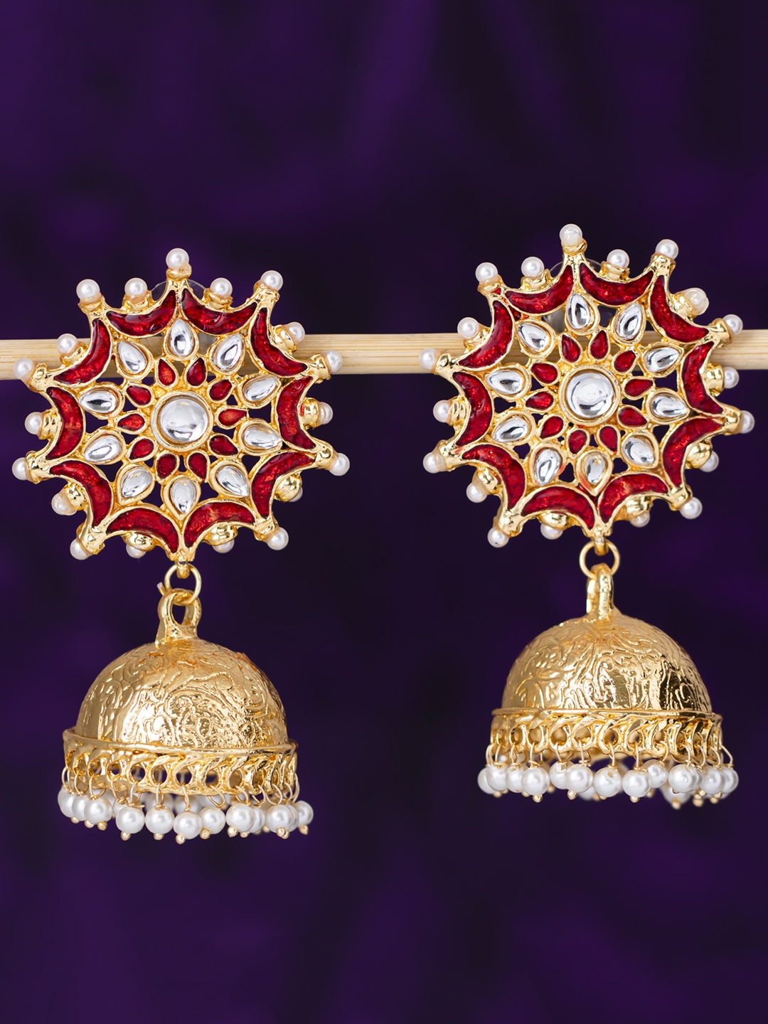 

Sukkhi Gold-Plated Dome Shaped Jhumkas, Red