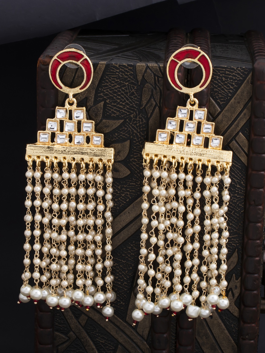 

Sukkhi Gold-Plated & Red Classic Meenakari Chandbalis