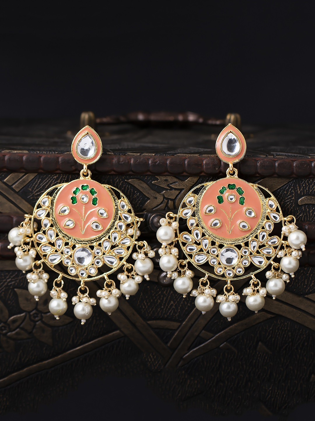 

Sukkhi Gold-Plated & Pink Classic Meenakari Chandbalis