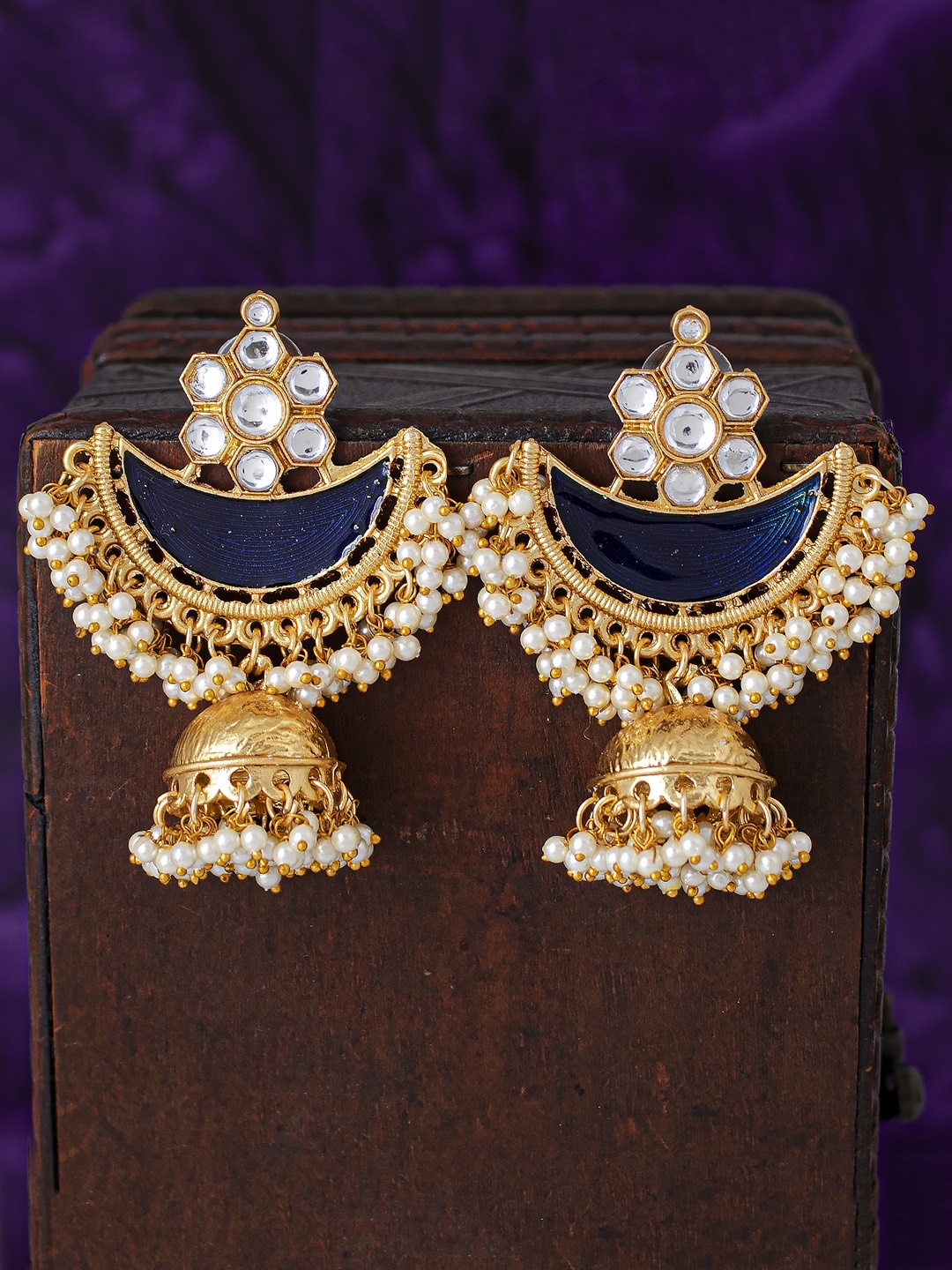 

Sukkhi Gold-Plated & Blue Classic Jhumkas