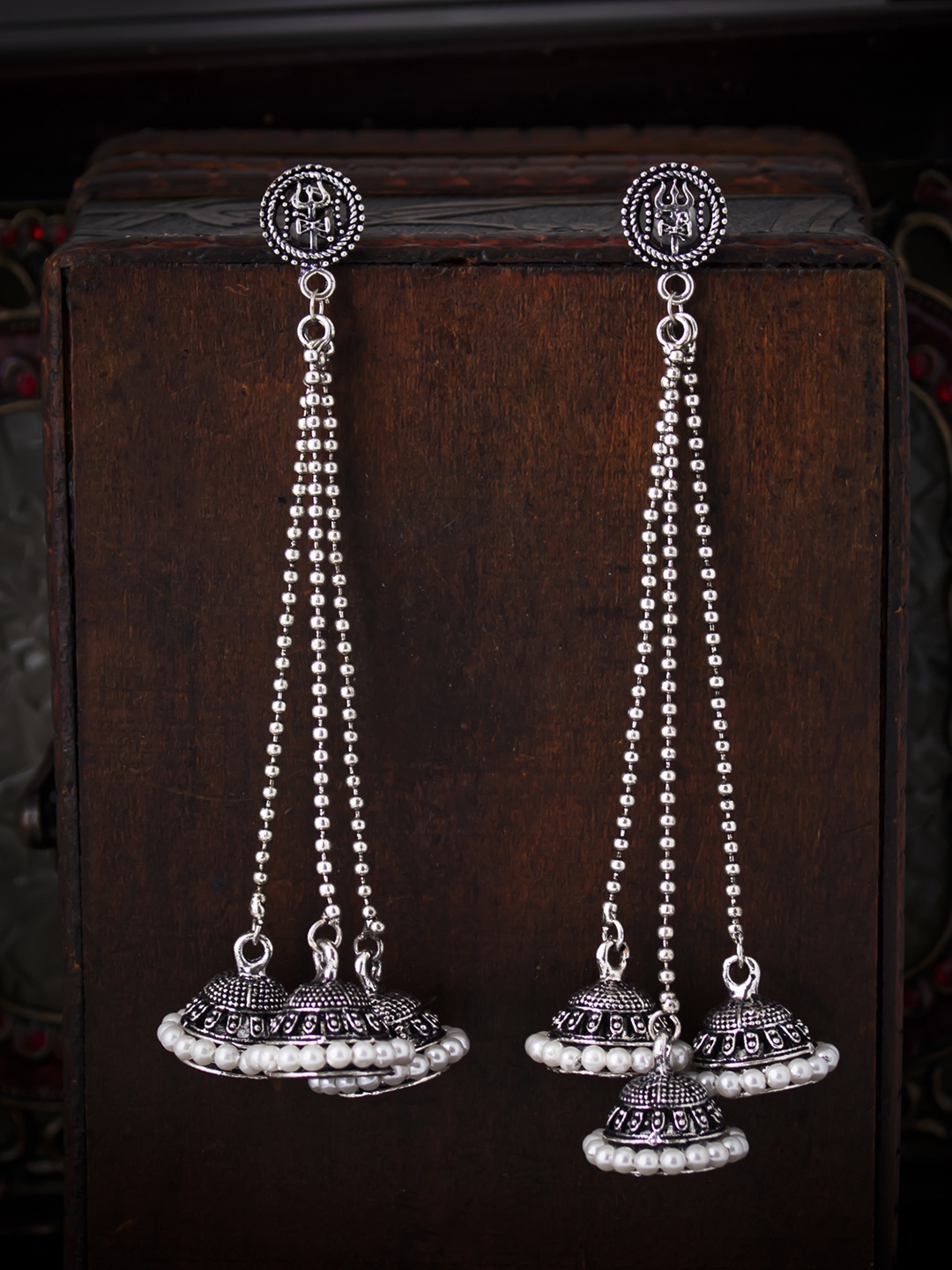 

Sukkhi Rhodium-Plated Silver-Toned Oxidised Quirky Jhumkas