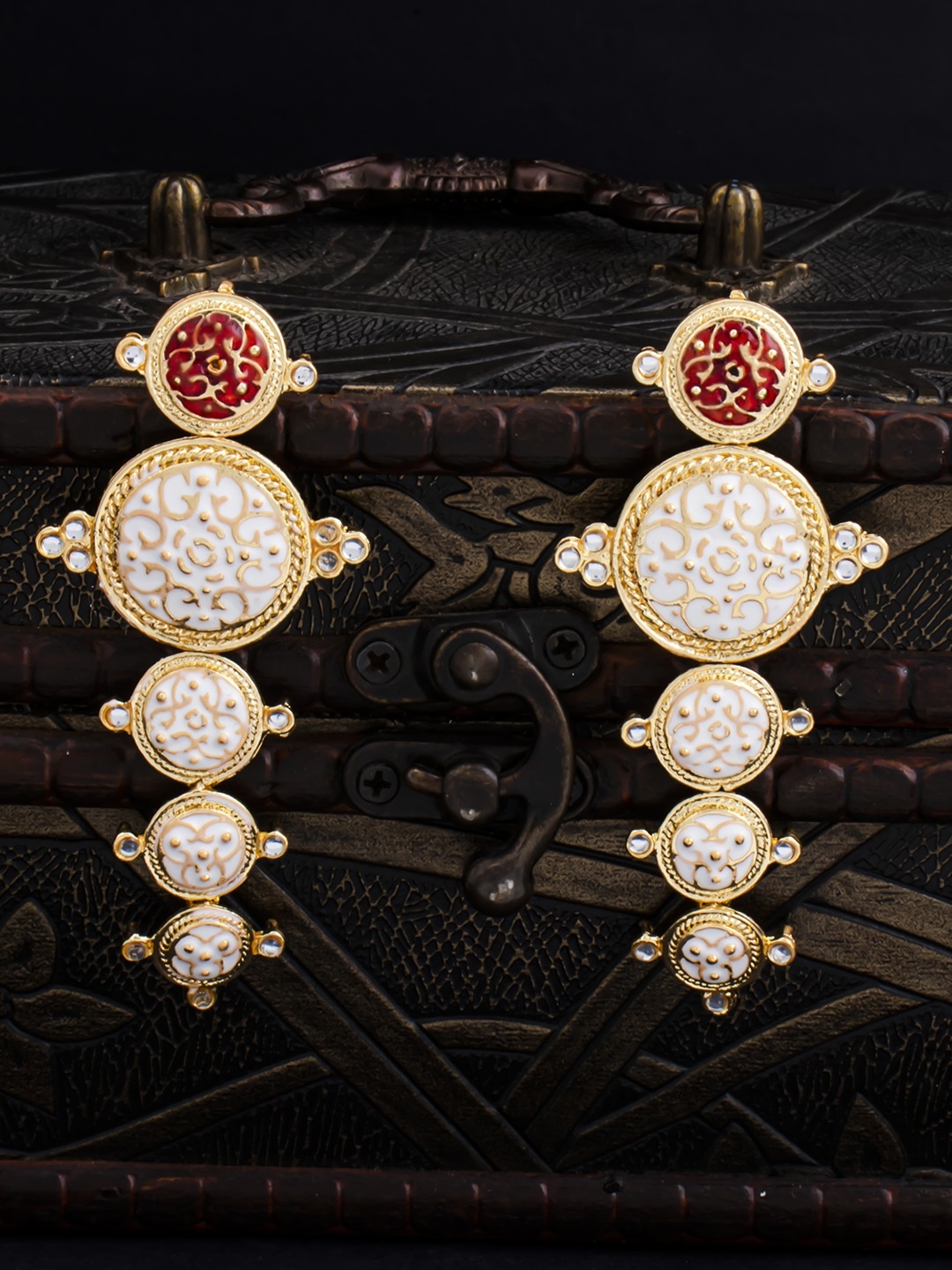 

Sukkhi Gold-Plated & White Circular Drop Earrings