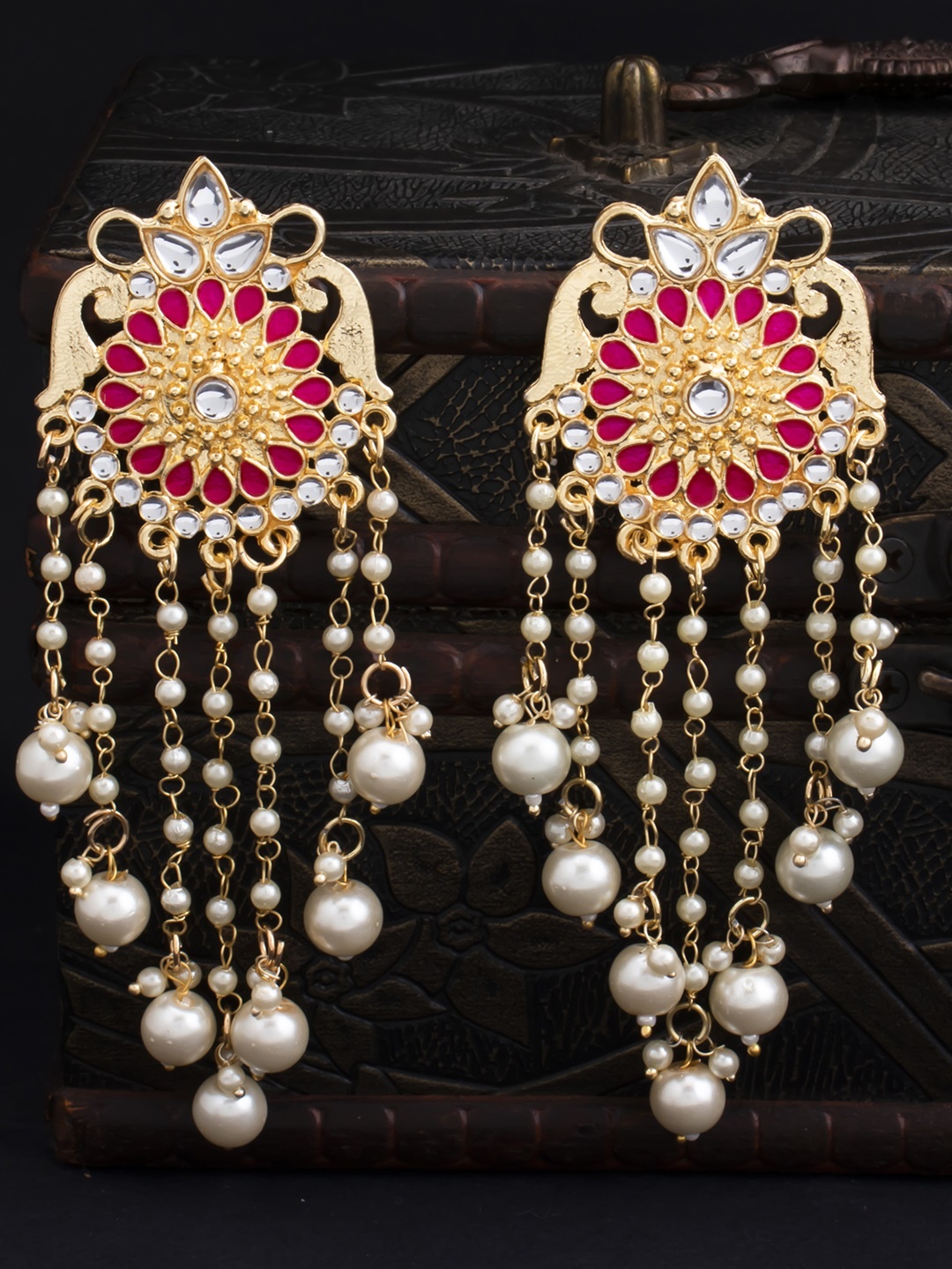 

Sukkhi Gold-Plated Contemporary Drop Earrings, Pink