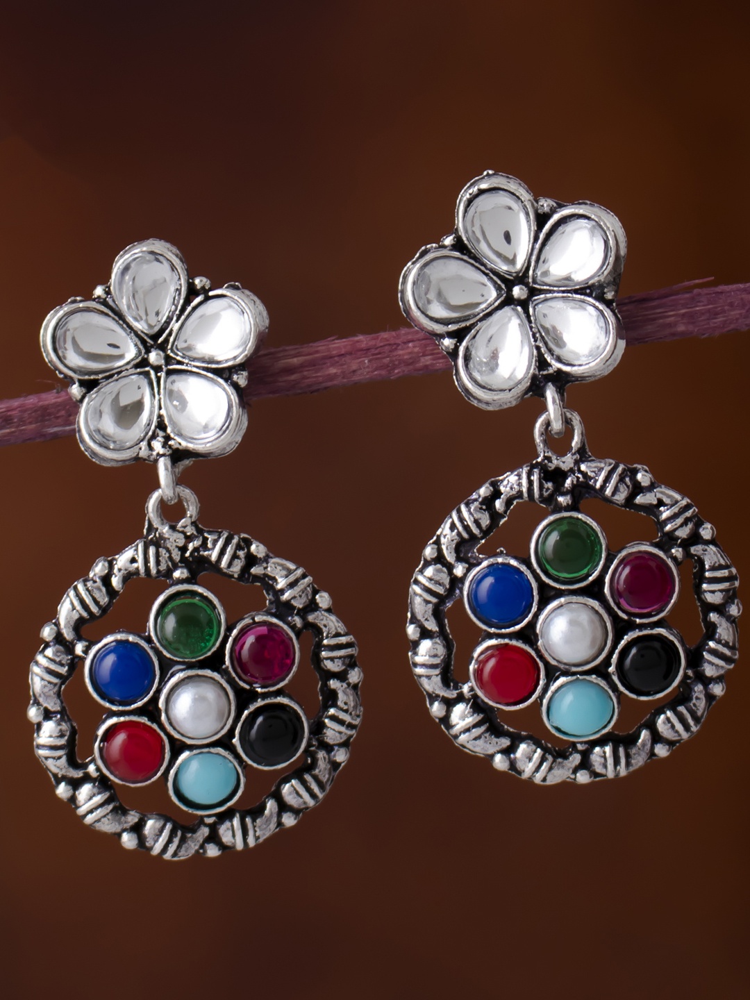 

Sukkhi Multicoloured Circular Drop Oxidised Earrings, Multi