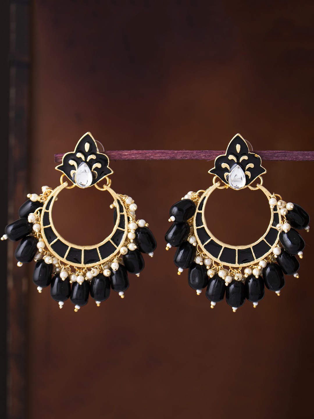 

Sukkhi Gold-Plated & Black Classic Meenakari Chandbalis