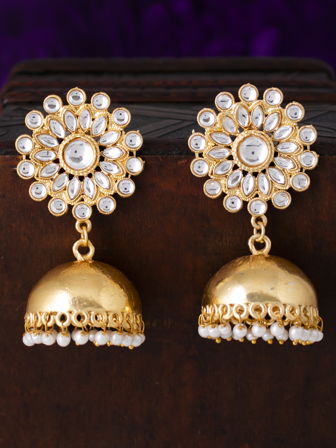

Sukkhi Gold-Plated Handcrafted Dome Shaped Jhumkas
