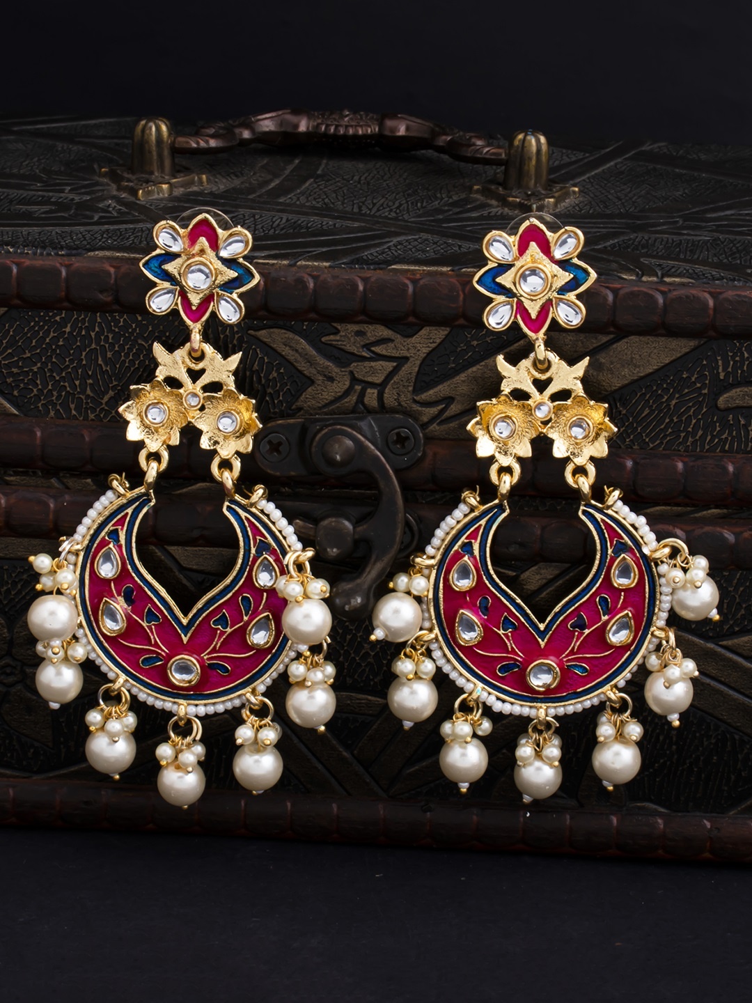 

Sukkhi Gold-Plated & Pink Classic Meenakari Chandbalis