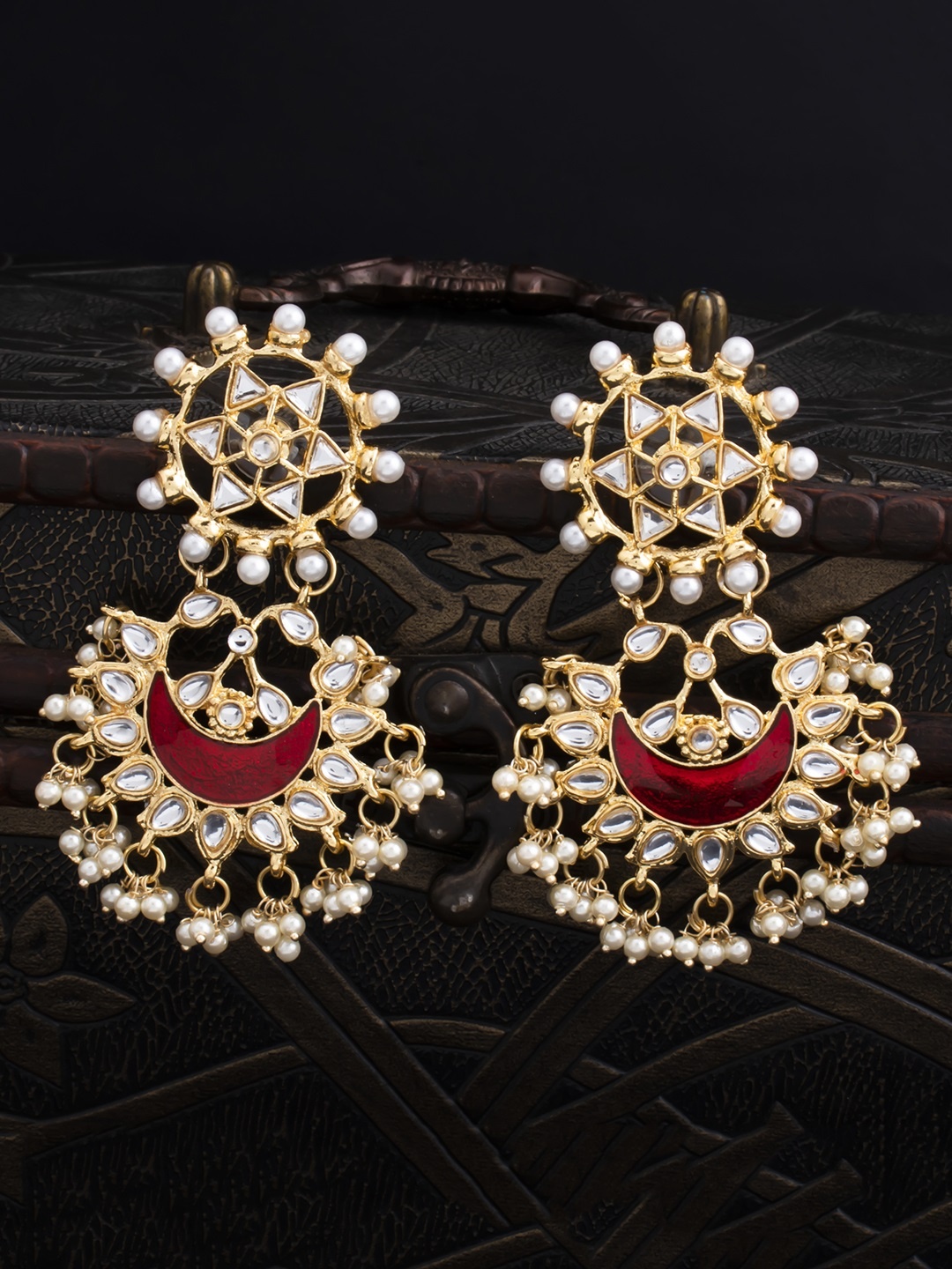 

Sukkhi Gold-Plated & Red Classic Chandbalis