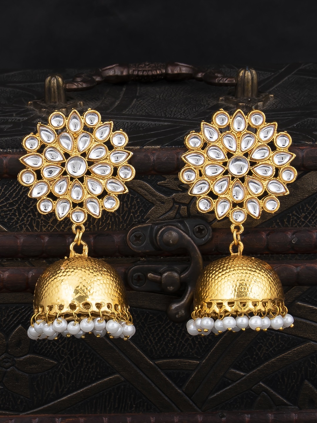 

Sukkhi Gold-Plated Handcrafted Dome Shaped Jhumkas