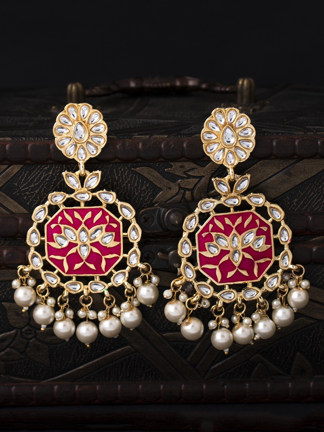 

Sukkhi Gold-Plated Crescent Shaped Chandbalis, Pink