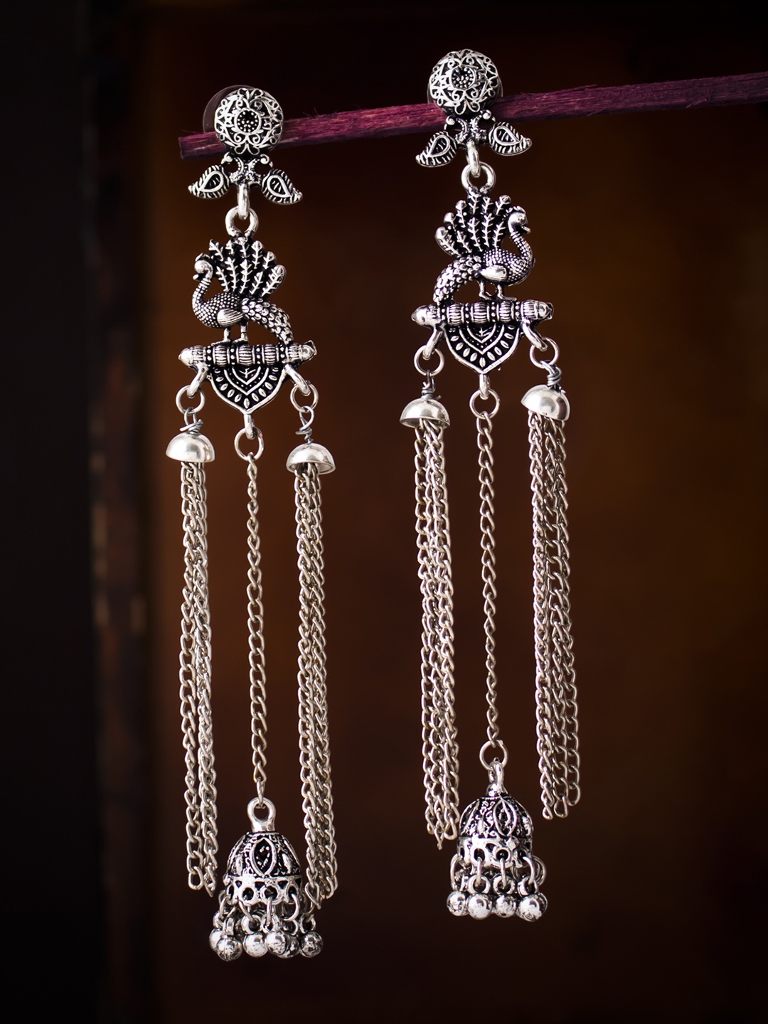 

Sukkhi Rhodium-Plated Silver-Toned Oxidised Quirky Chandbalis