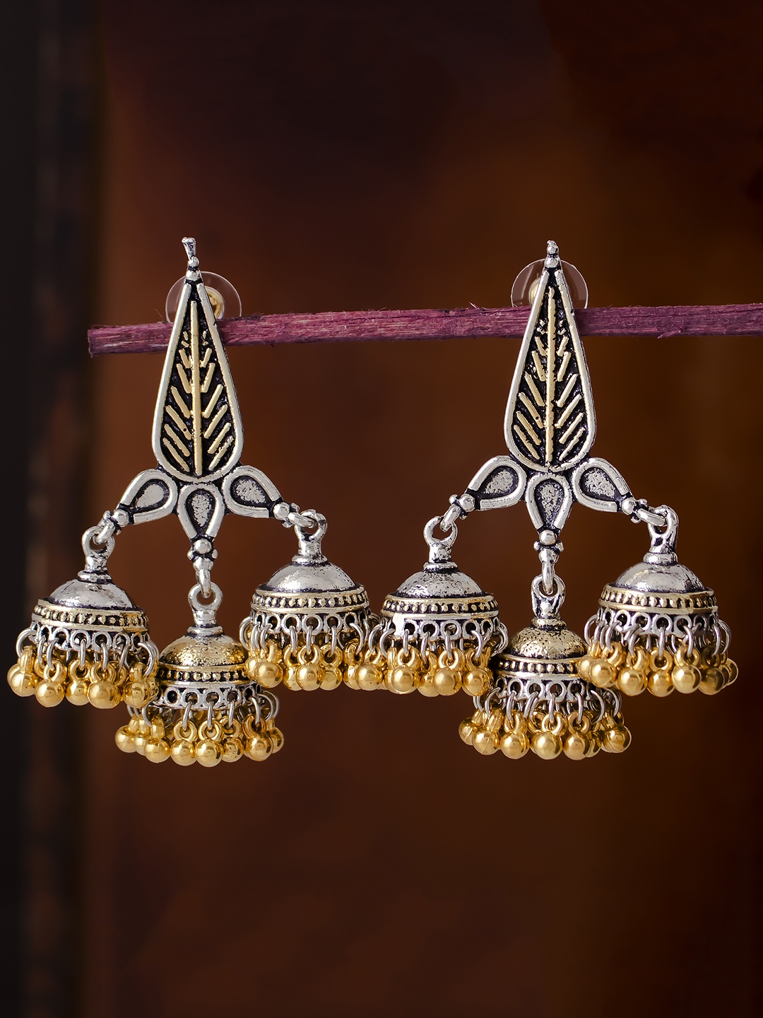 

Sukkhi Rhodium-Plated Silver-Toned Oxidised Quirky Jhumkas