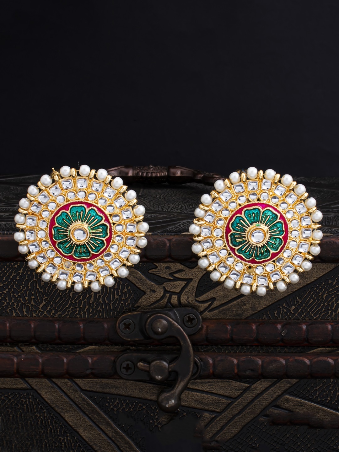 

Sukkhi Gold-Plated Circular Studs, Red