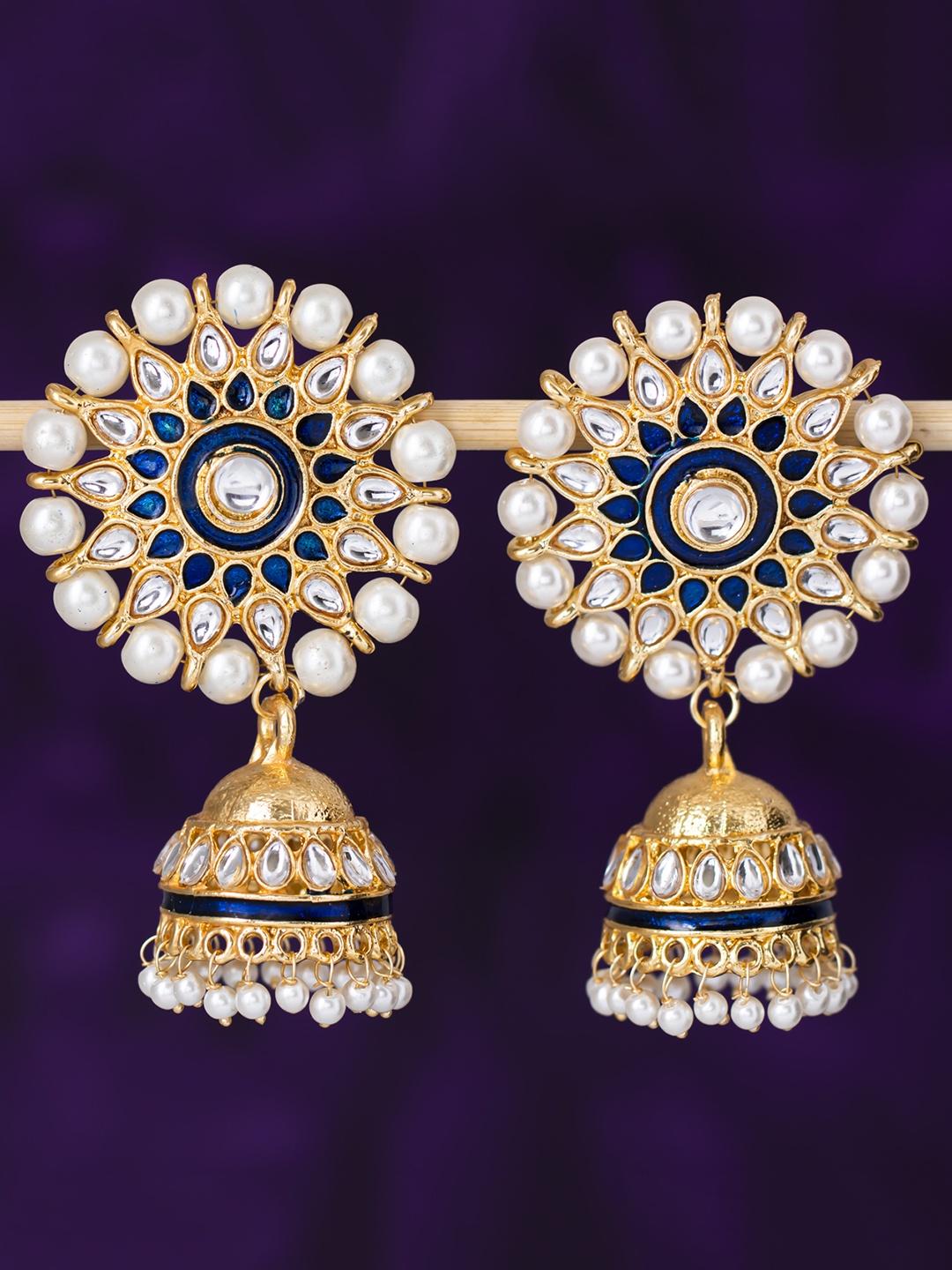 

Sukkhi Gold-Plated & Blue Floral Jhumkas