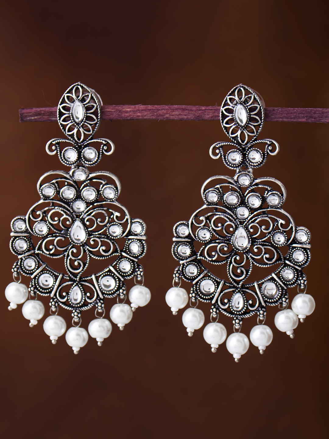 

Sukkhi Rhodium-Plated Silver-Toned Oxidised Classic Chandbalis