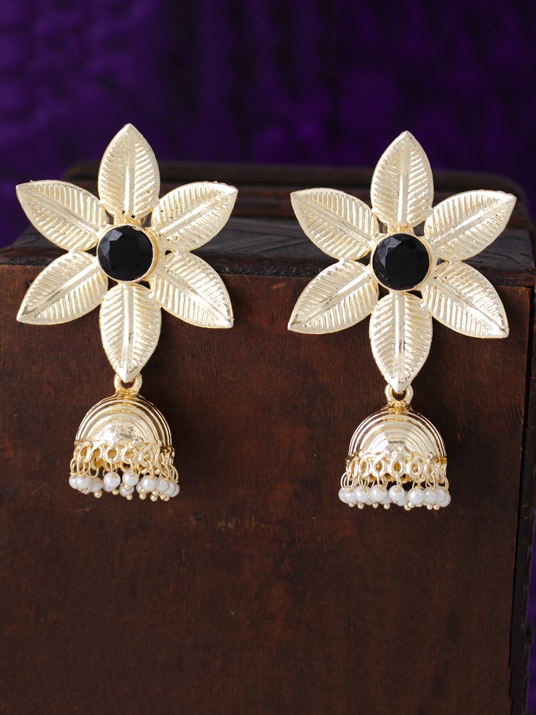 

Sukkhi Black & Gold-Plated Filigree Dome Shaped Jhumkas