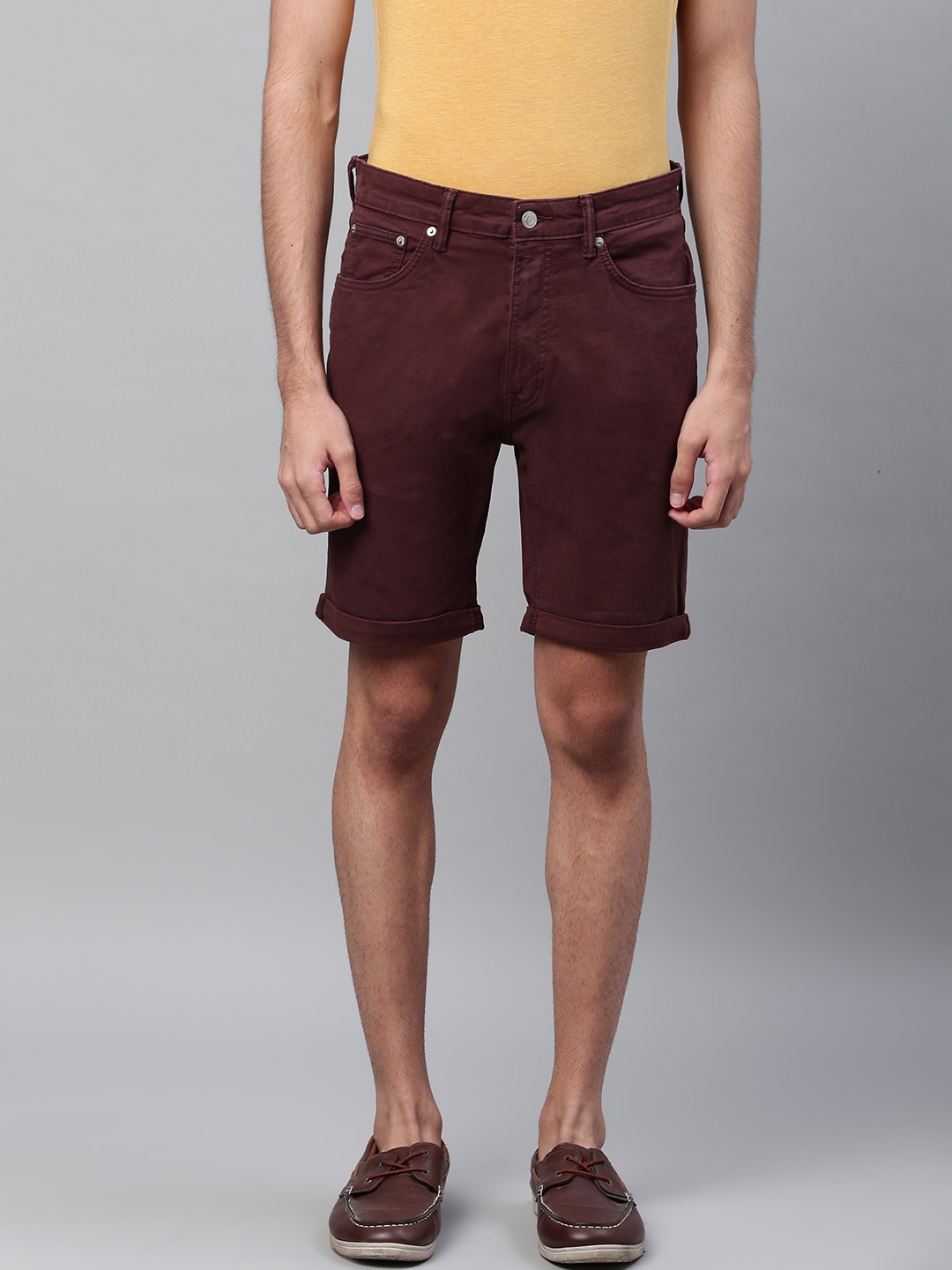 

Marks & Spencer Men Burgundy Solid Regular Fit Denim Shorts