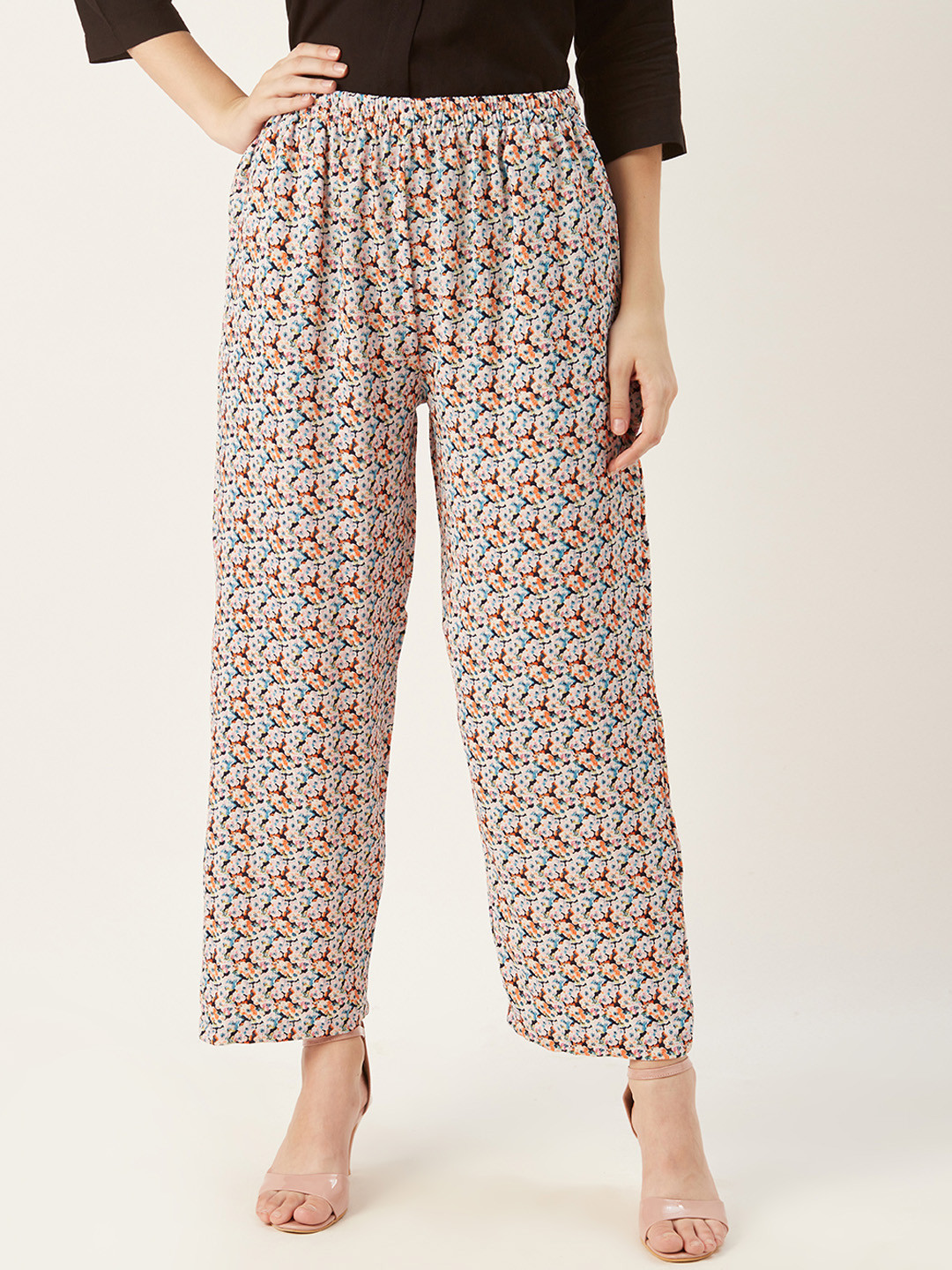 

shiloh Women Black & White Printed Straight Palazzos